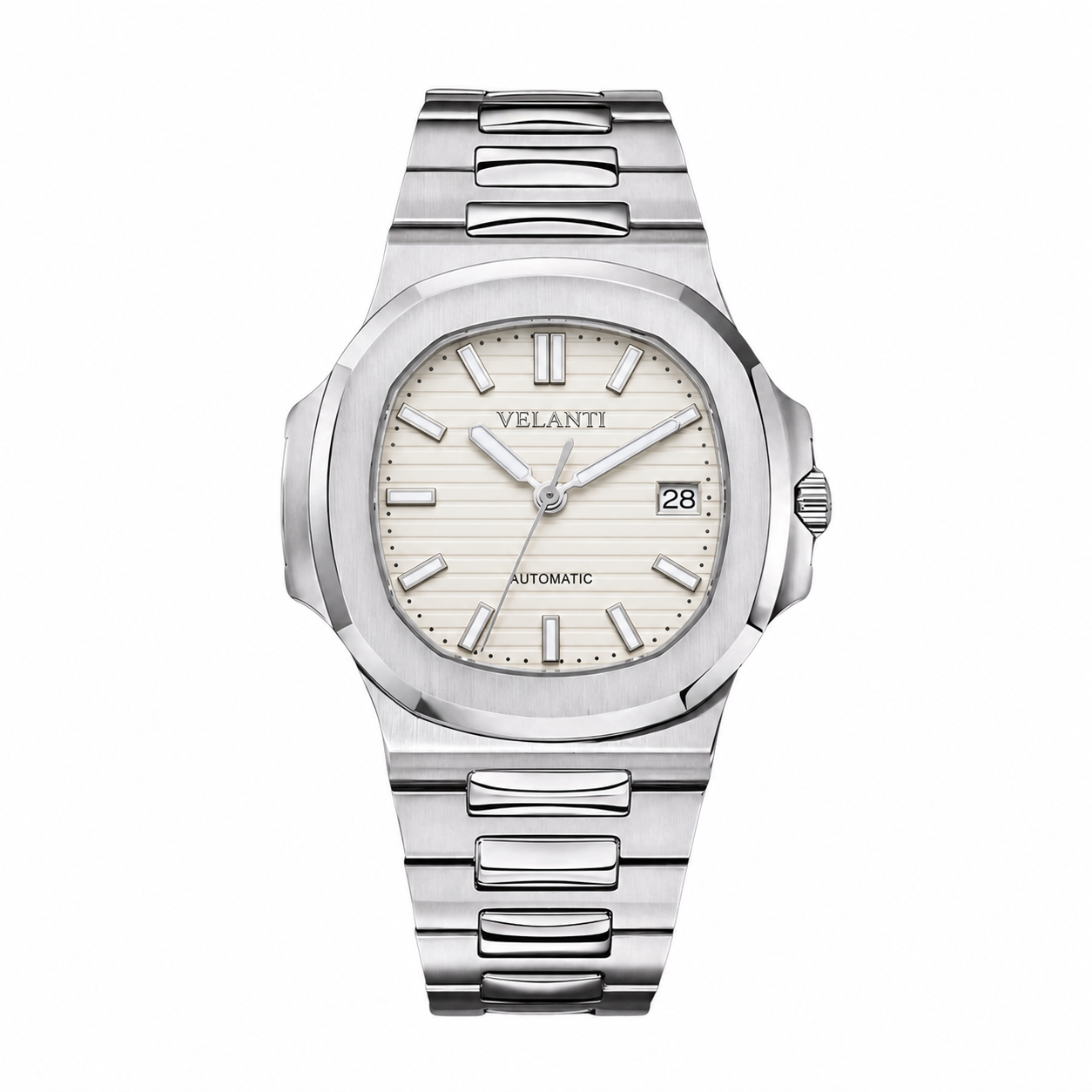 Nautilus-style automatic watch, Velanti Milano Nautvel Cream, white-background catalog photo