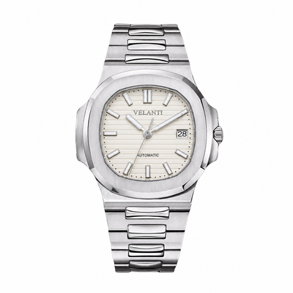 Nautilus-style automatic watch, Velanti Milano Nautvel Cream, white-background catalog photo