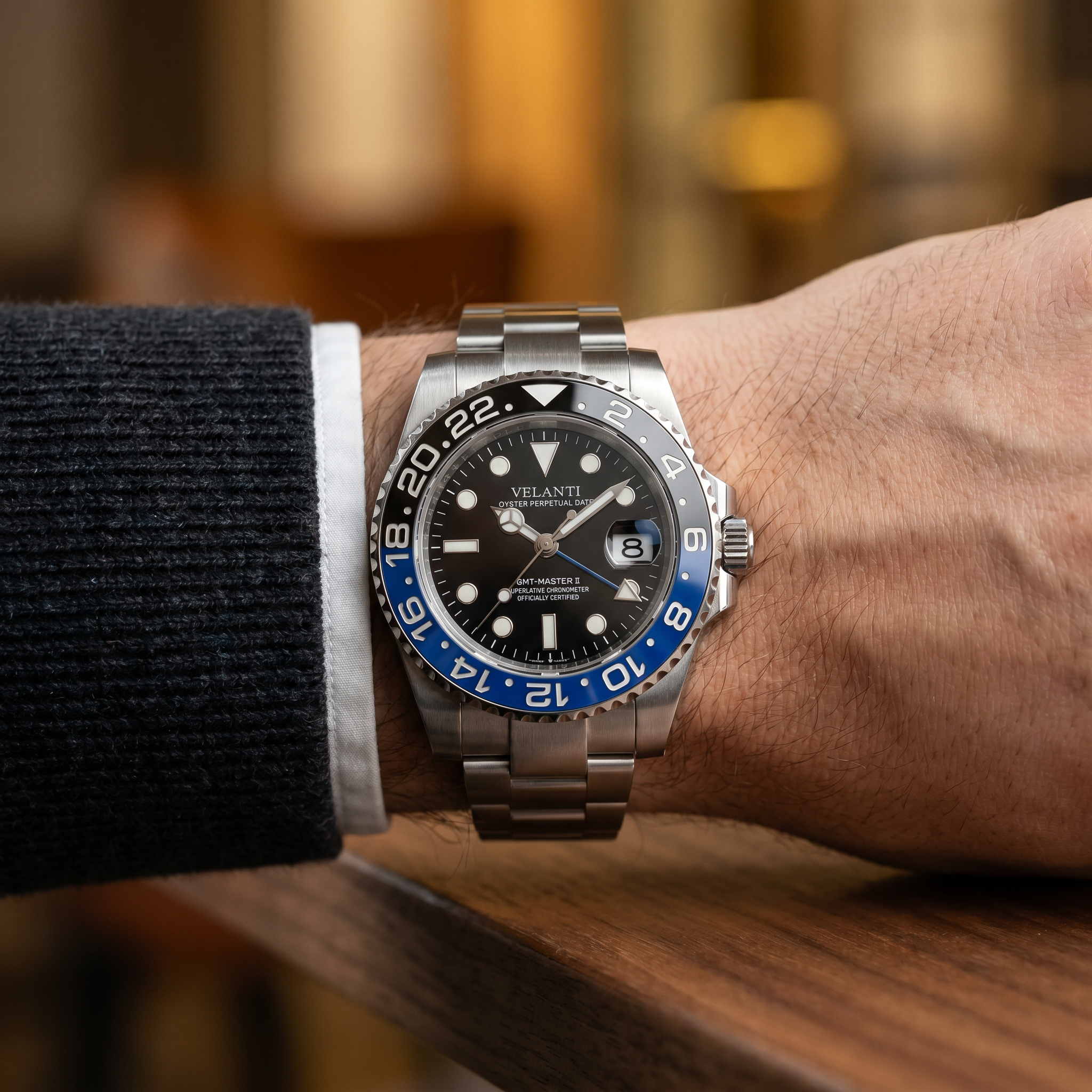 GMT-style automatic watch, Velanti Milano Gmtvel Batman worn on wrist photo 6