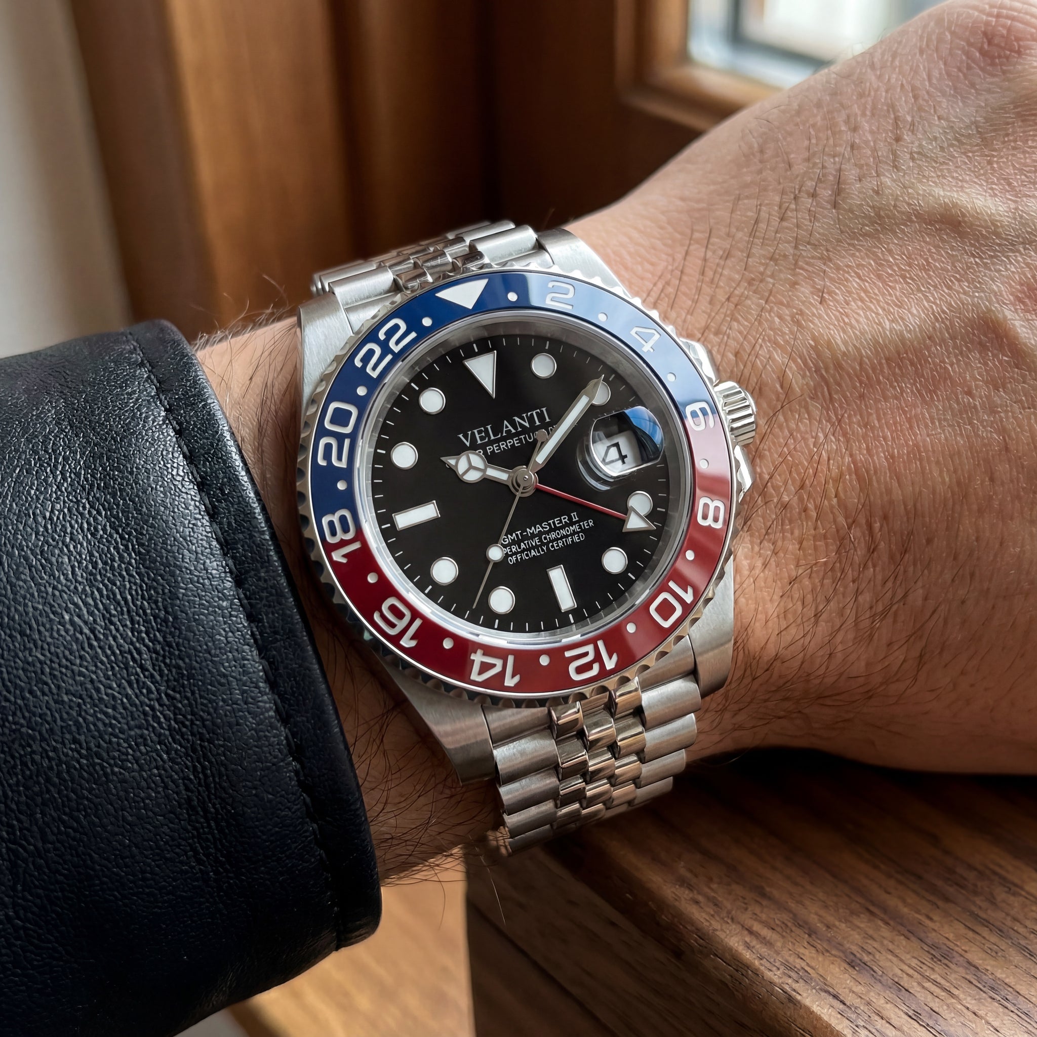 GMT-style automatic watch, Velanti Milano Gmtvel Pepsi worn on wrist photo 6