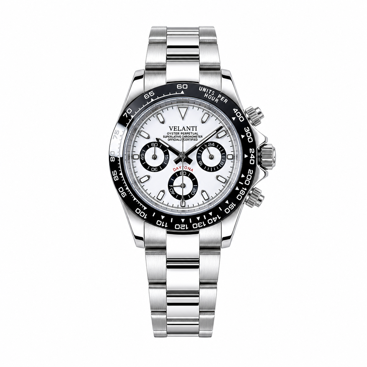 Velanti Milano Veltona Panda chronograph watch, complete front view on white