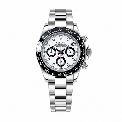 Velanti Milano Veltona Panda chronograph watch, complete front view on white