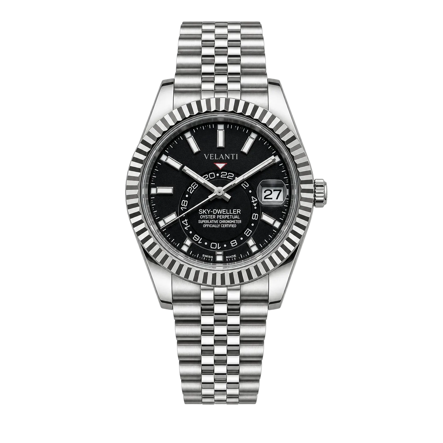 Datejust-style automatic watch, Velanti Milano Veljust Sky Dweller Black, main product photo