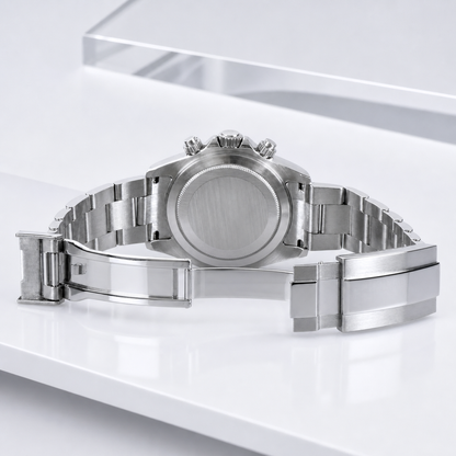 Velanti Milano Veltona Panda chronograph watch, complete rear view with open bracelet