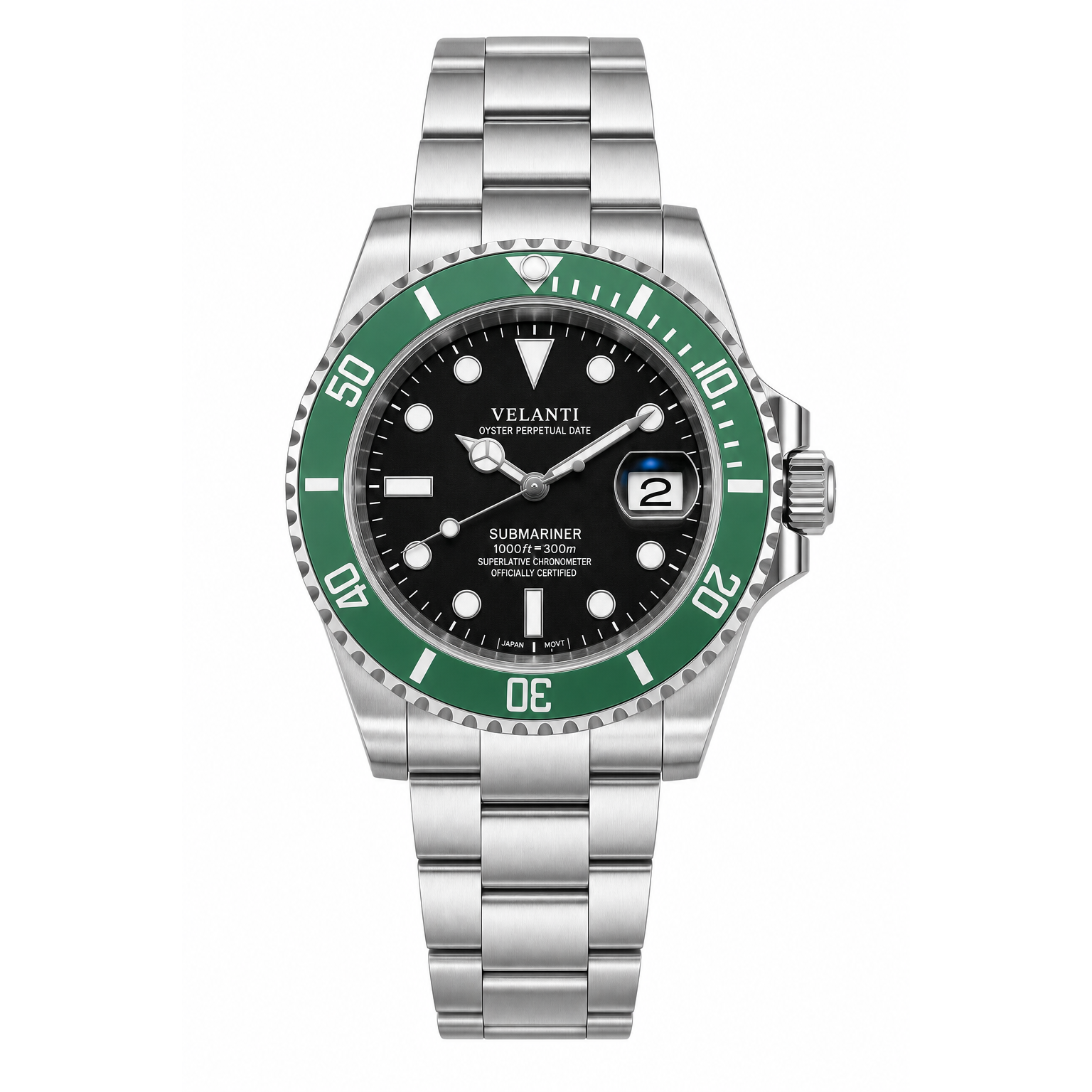 Submariner-style automatic watch, Velanti Milano Velmariner Kermit, main product photo