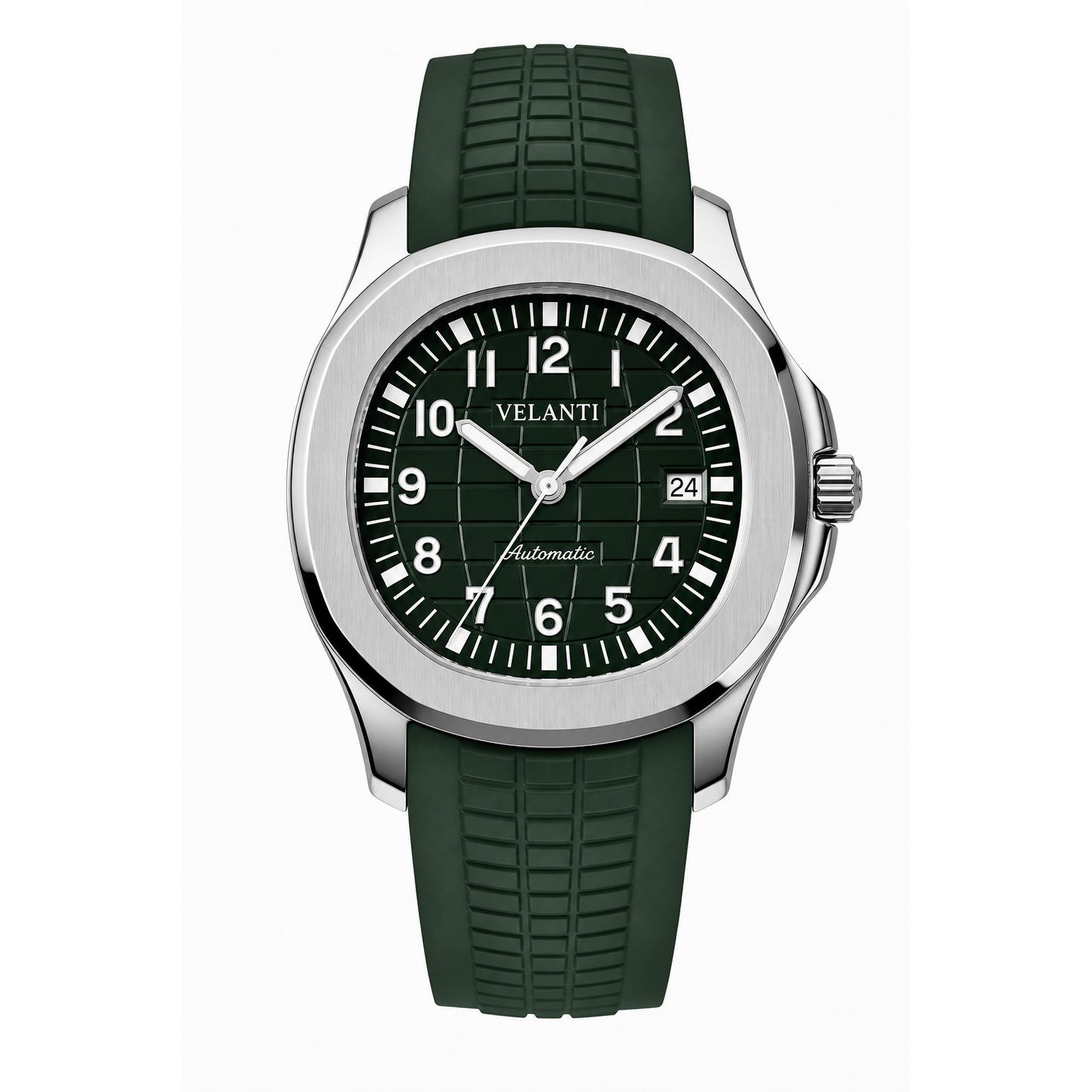 Aquanaut-style custom mod watch, Velanti Milano Velnaut Green, main product photo