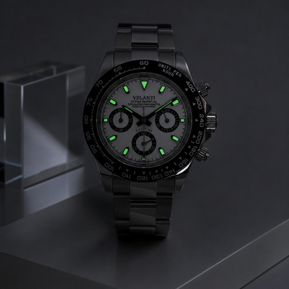 Velanti Milano Veltona Panda watch, luminous dial view