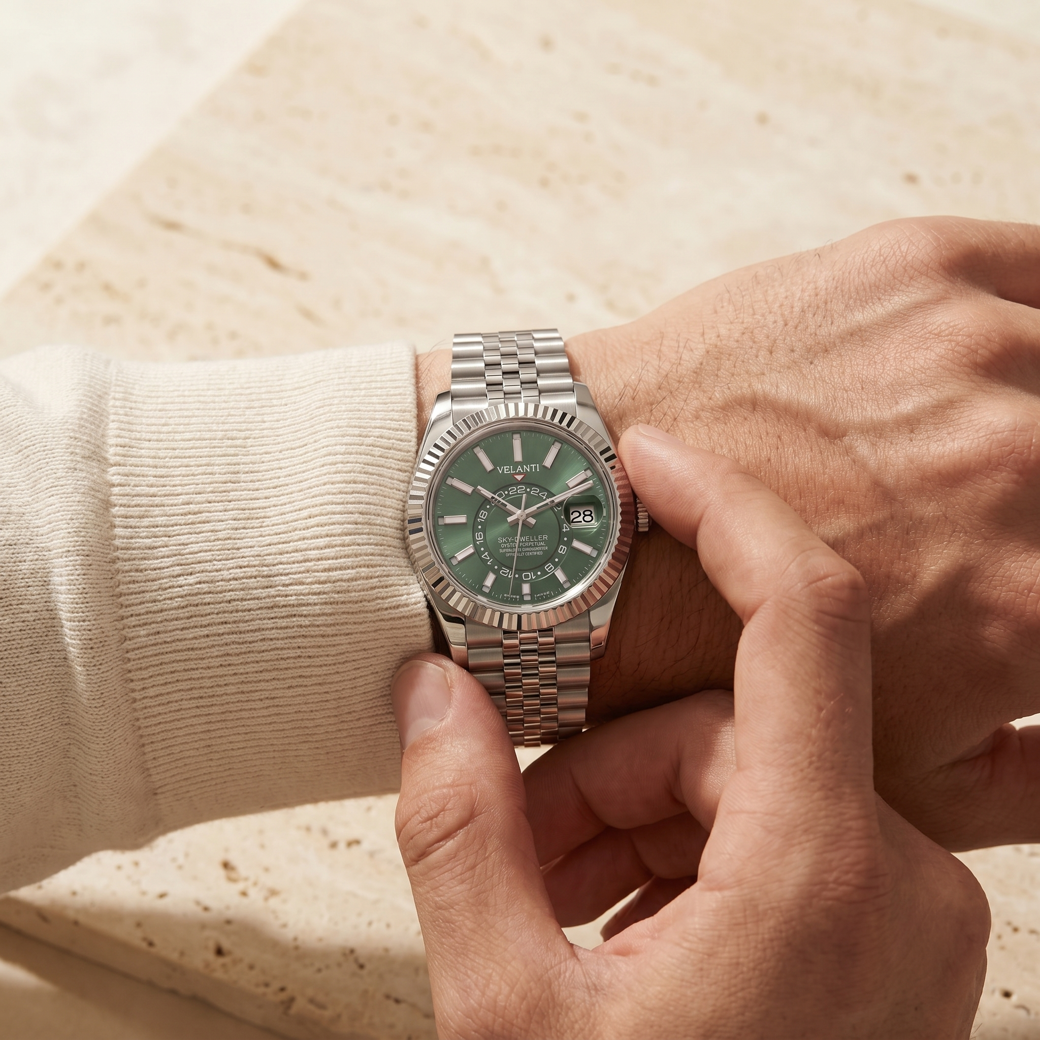Datejust-style automatic watch, Velanti Milano Veljust Sky Dweller Mint Green, product photo 3