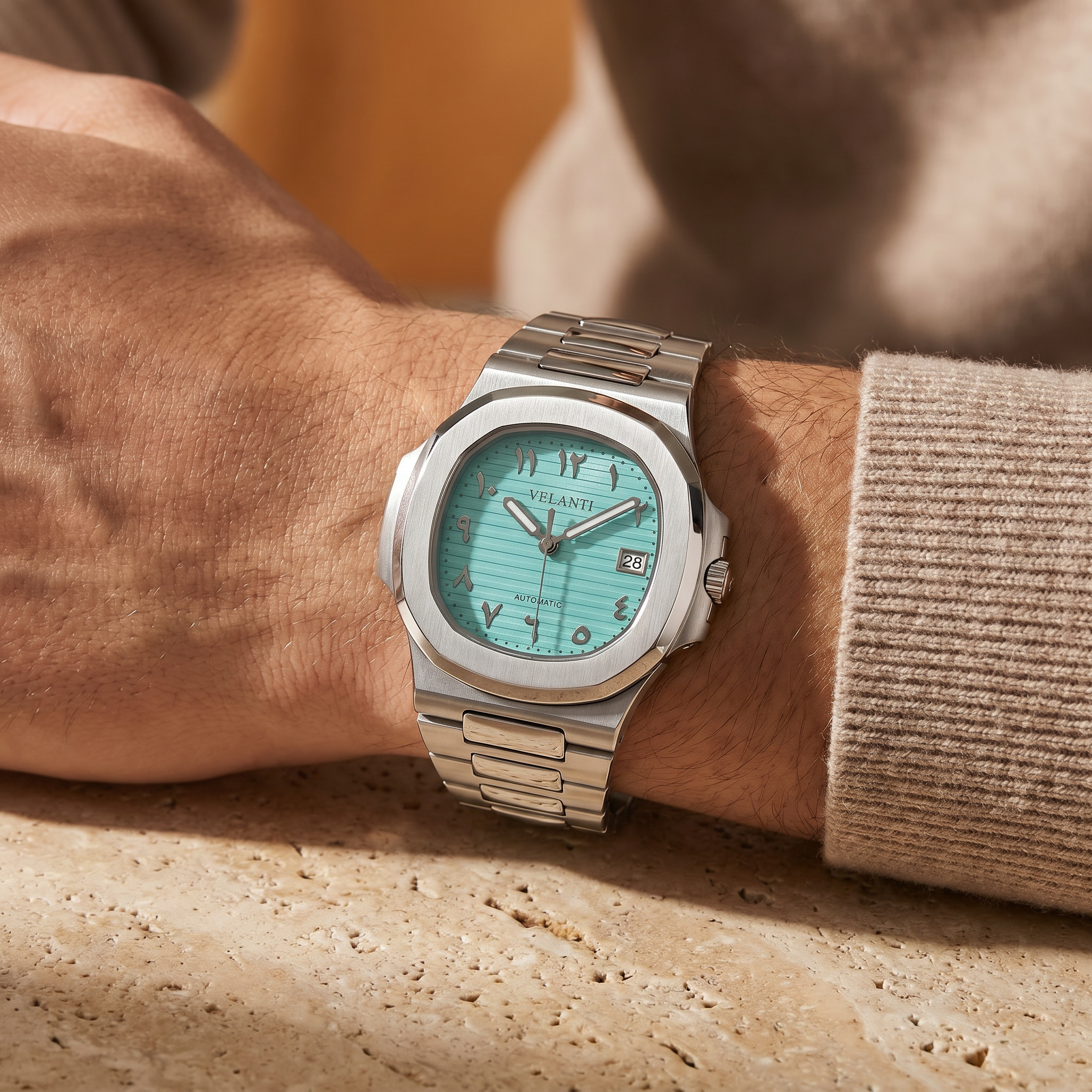 Nautilus-style automatic watch, Velanti Milano Nautvel Arabic Tiffany Blue, product photo 5