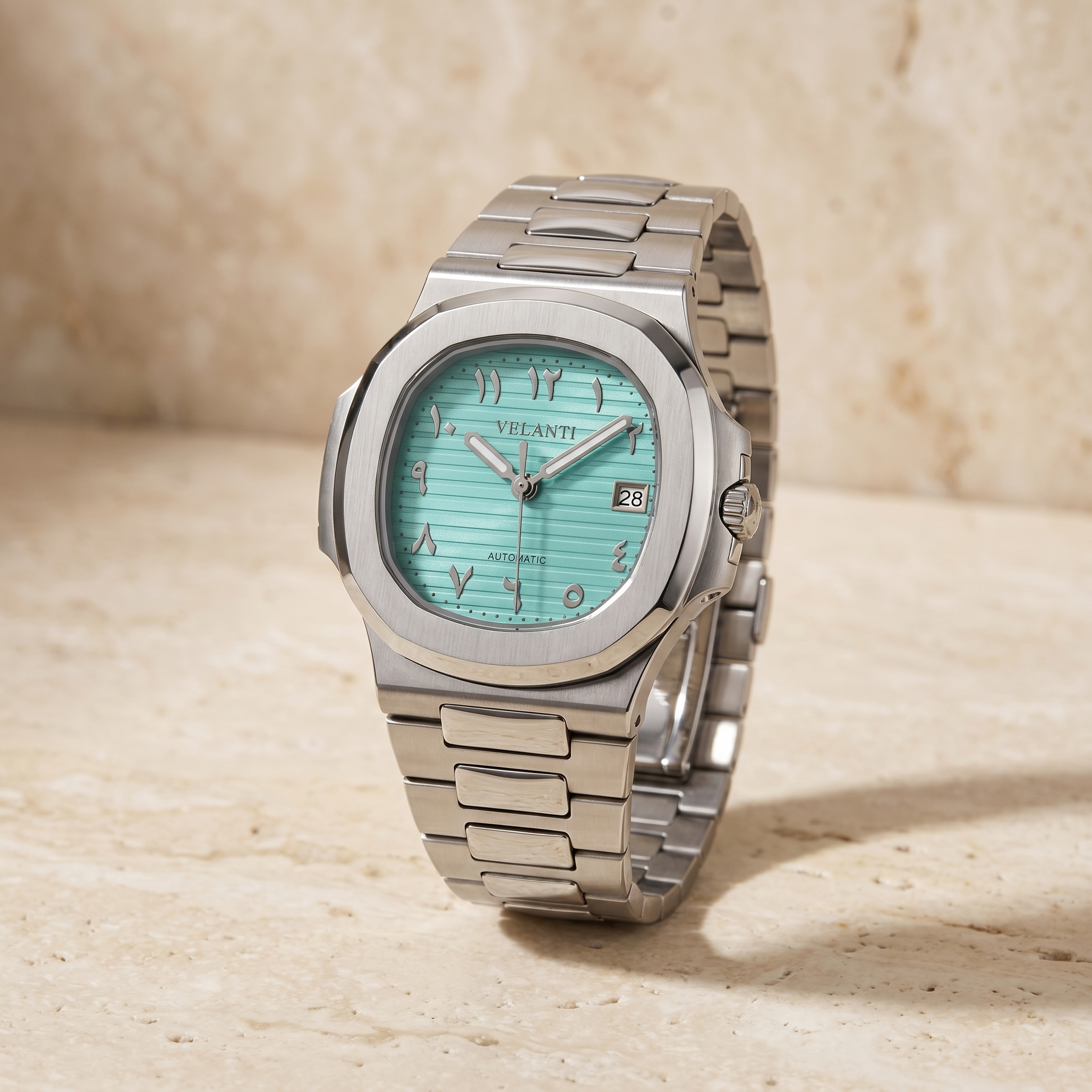 Nautilus-style automatic watch, Velanti Milano Nautvel Arabic Tiffany Blue, product photo 6