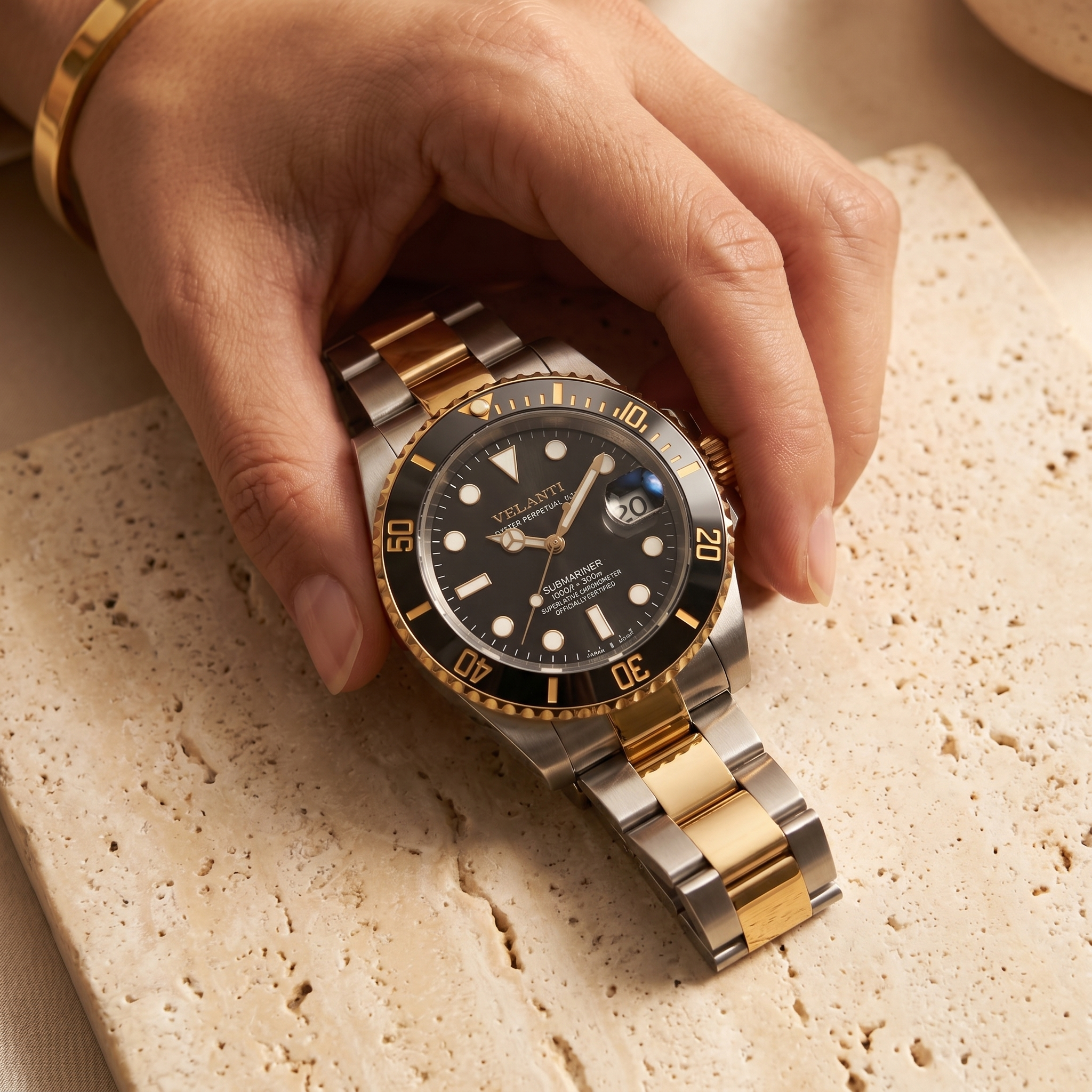 Submariner-style automatic watch, Velanti Milano Velmariner Black (Two Tones), product photo 2