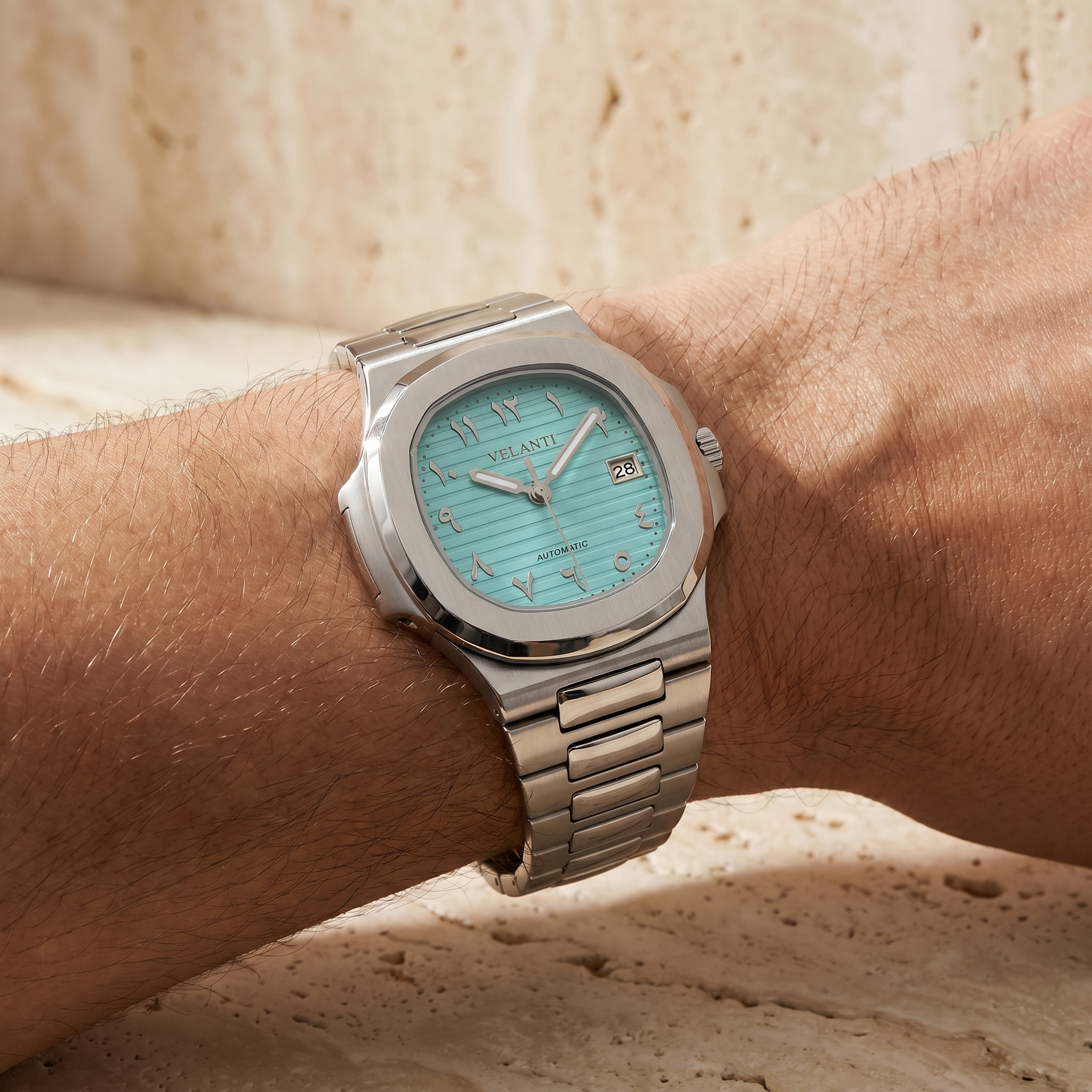 Nautilus-style automatic watch, Velanti Milano Nautvel Arabic Tiffany Blue, product photo 7