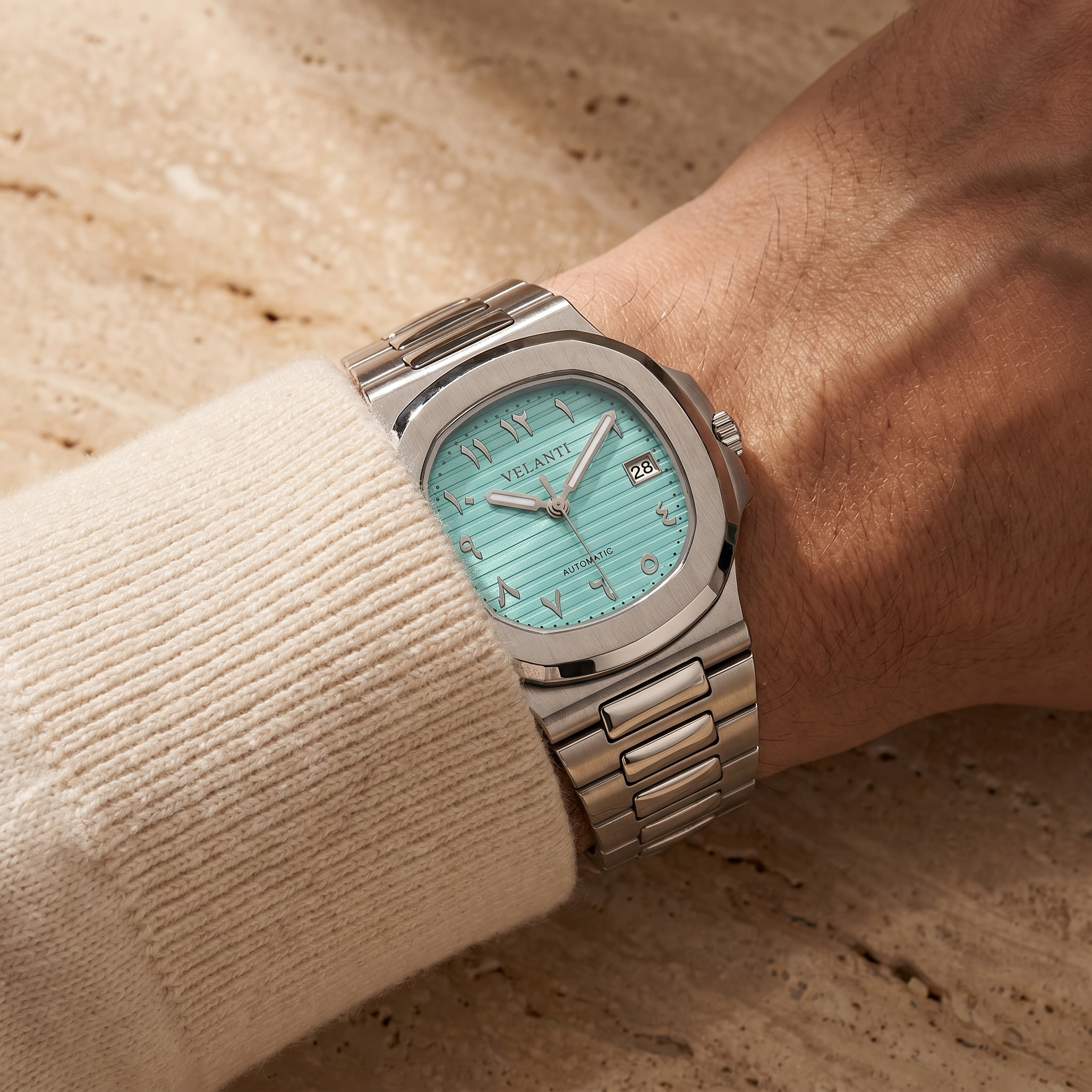 Nautilus-style automatic watch, Velanti Milano Nautvel Arabic Tiffany Blue, product photo 2
