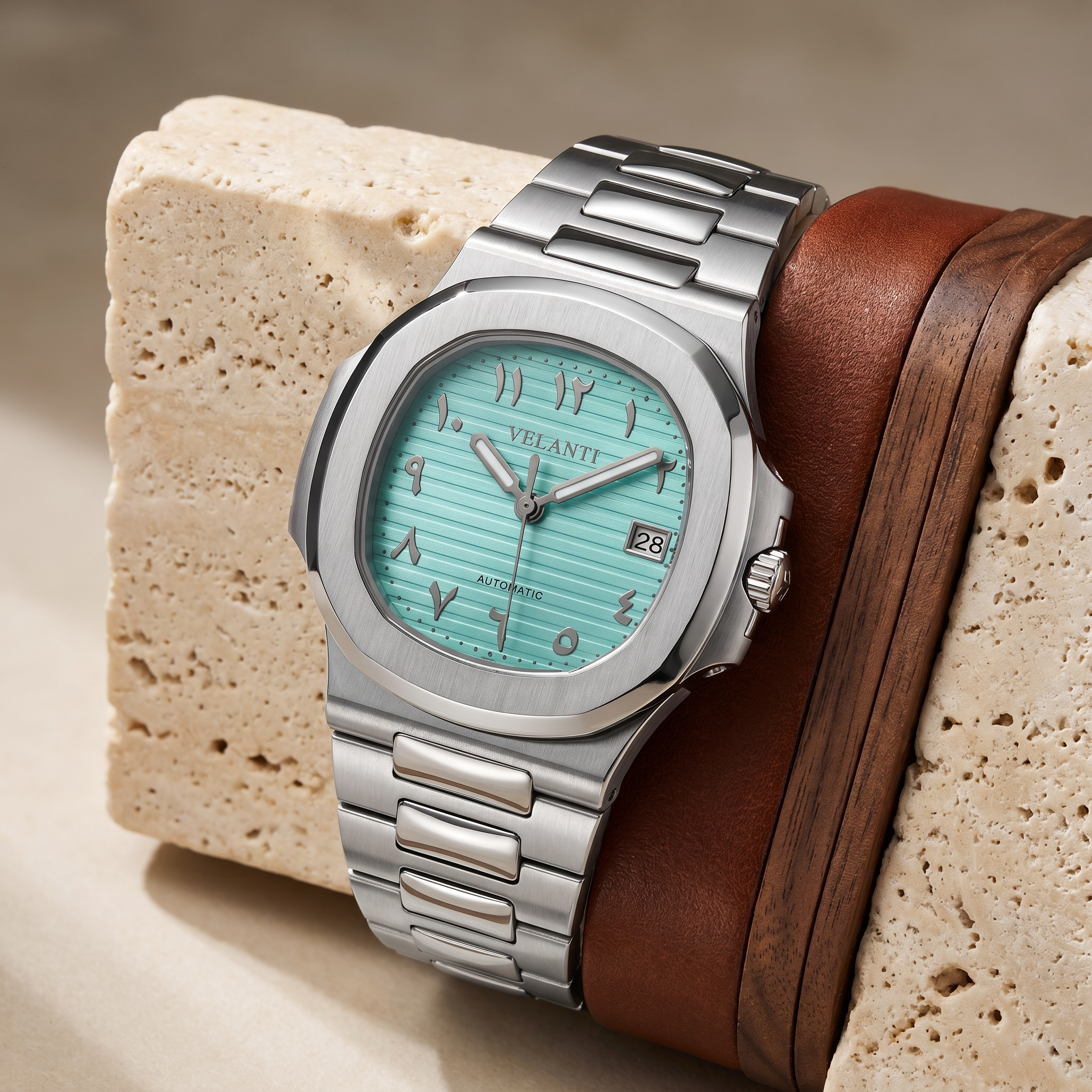 Nautilus-style automatic watch, Velanti Milano Nautvel Arabic Tiffany Blue, product photo 4