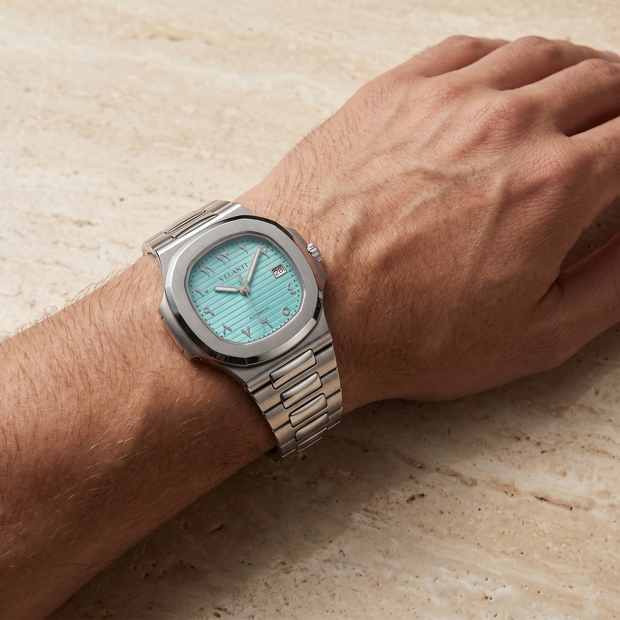 Nautilus-style automatic watch, Velanti Milano Nautvel Arabic Tiffany Blue, product photo 8
