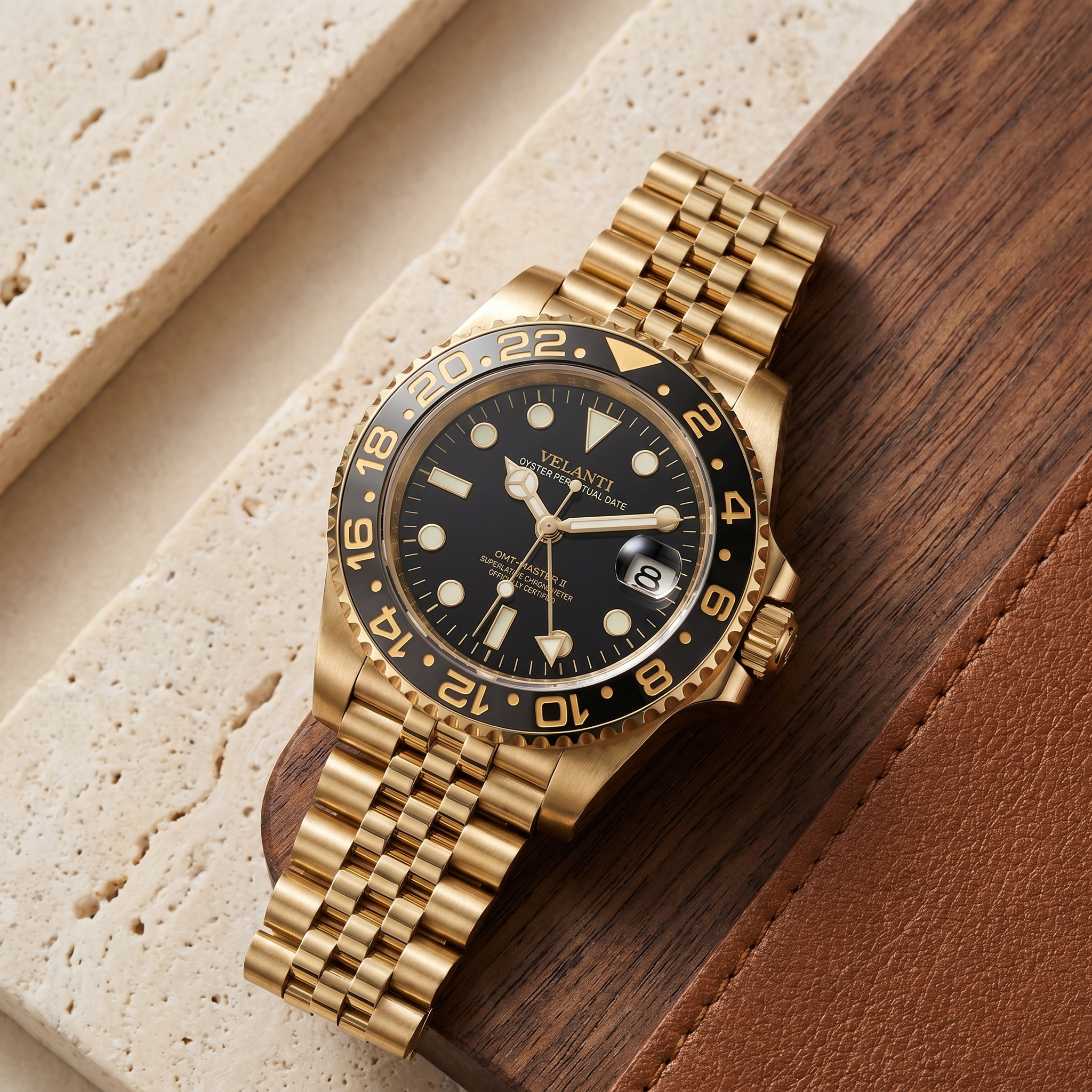 GMT-style automatic watch, Velanti Milano Gmtvel Gold, product photo 2