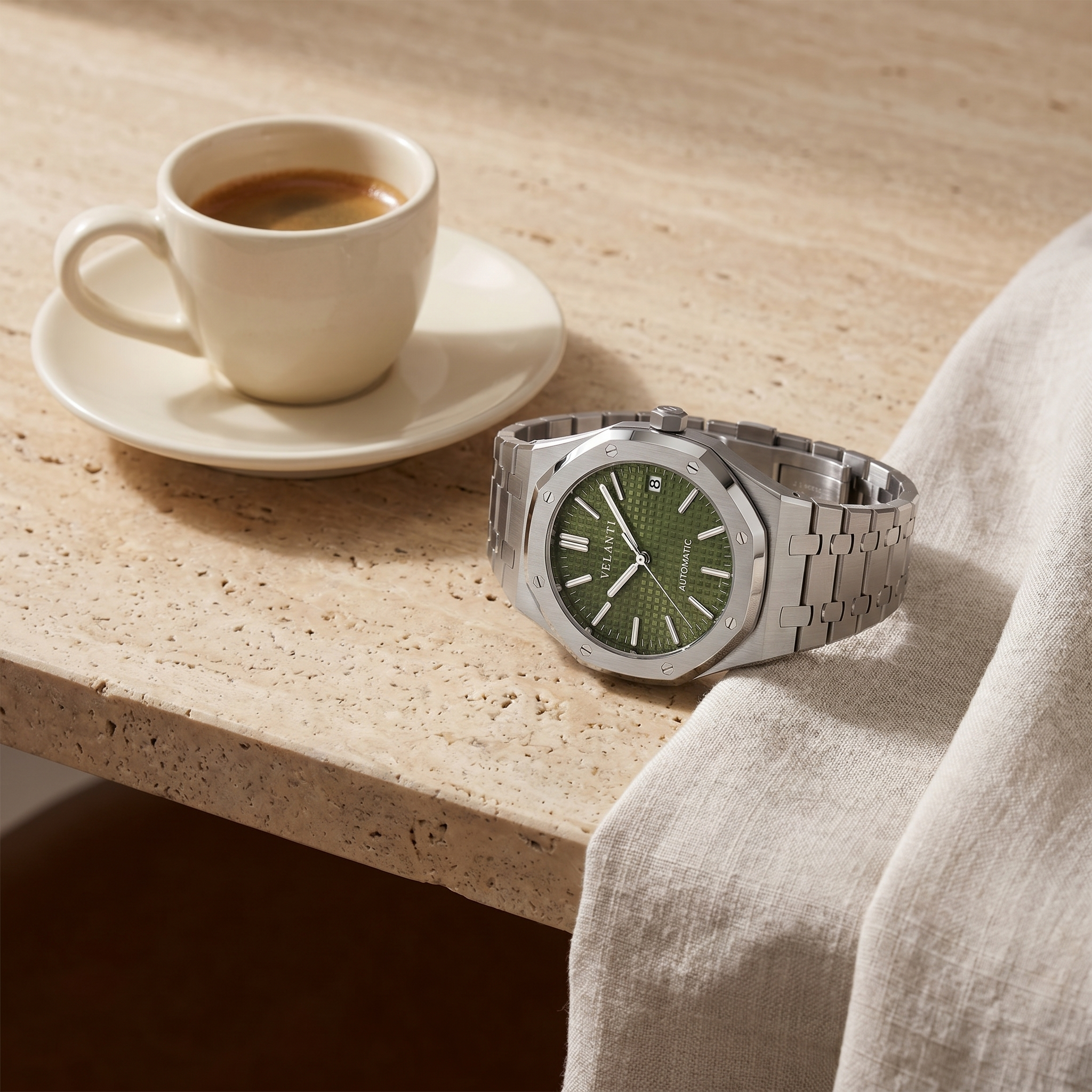 Royal Oak-style automatic watch, Velanti Milano Royal Veloak Olive Green, product photo 3