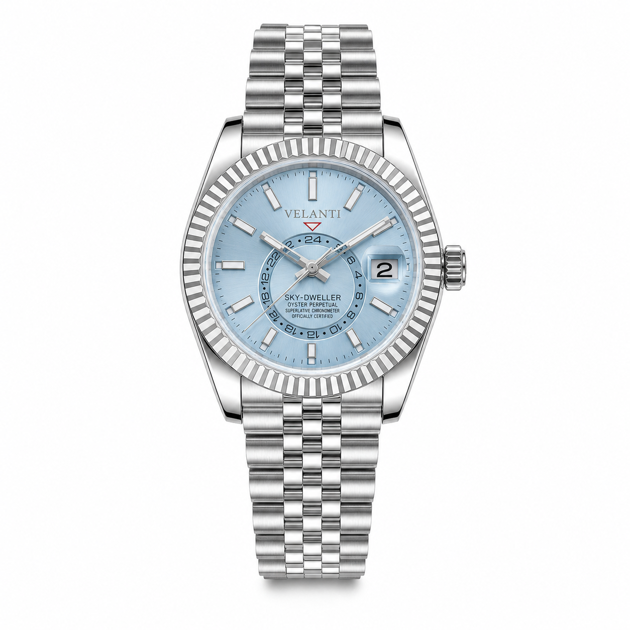 Datejust-style automatic watch, Velanti Milano Veljust Sky Dweller Ice Blue, main product photo