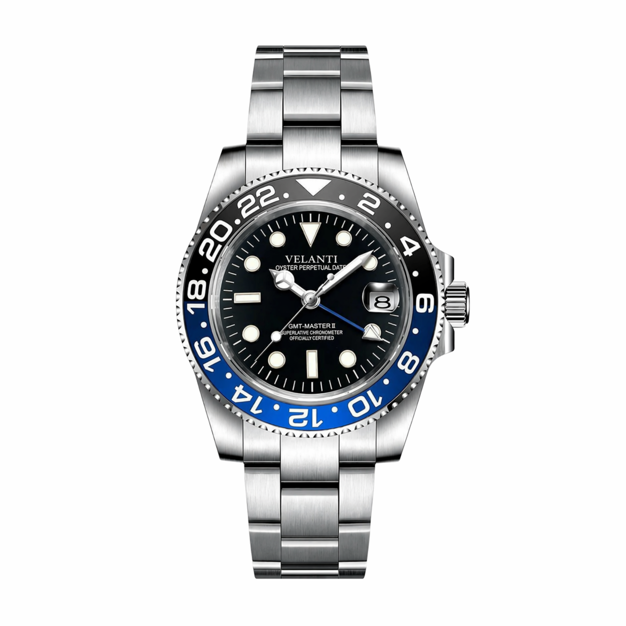 GMT-style automatic watch, Velanti Milano Gmtvel Batman, main product photo