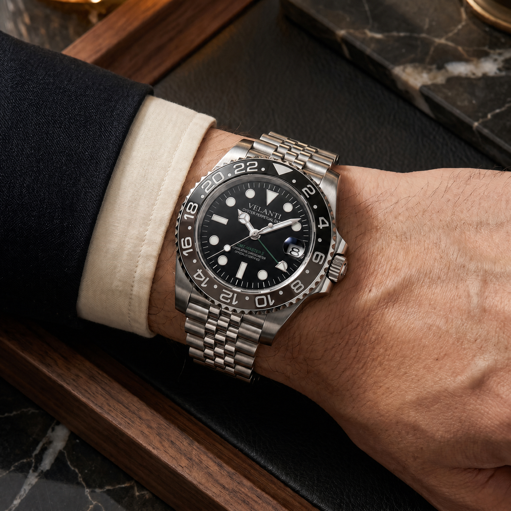 GMT-style automatic watch, Velanti Milano Gmtvel Bruce Wayne worn on wrist photo 7