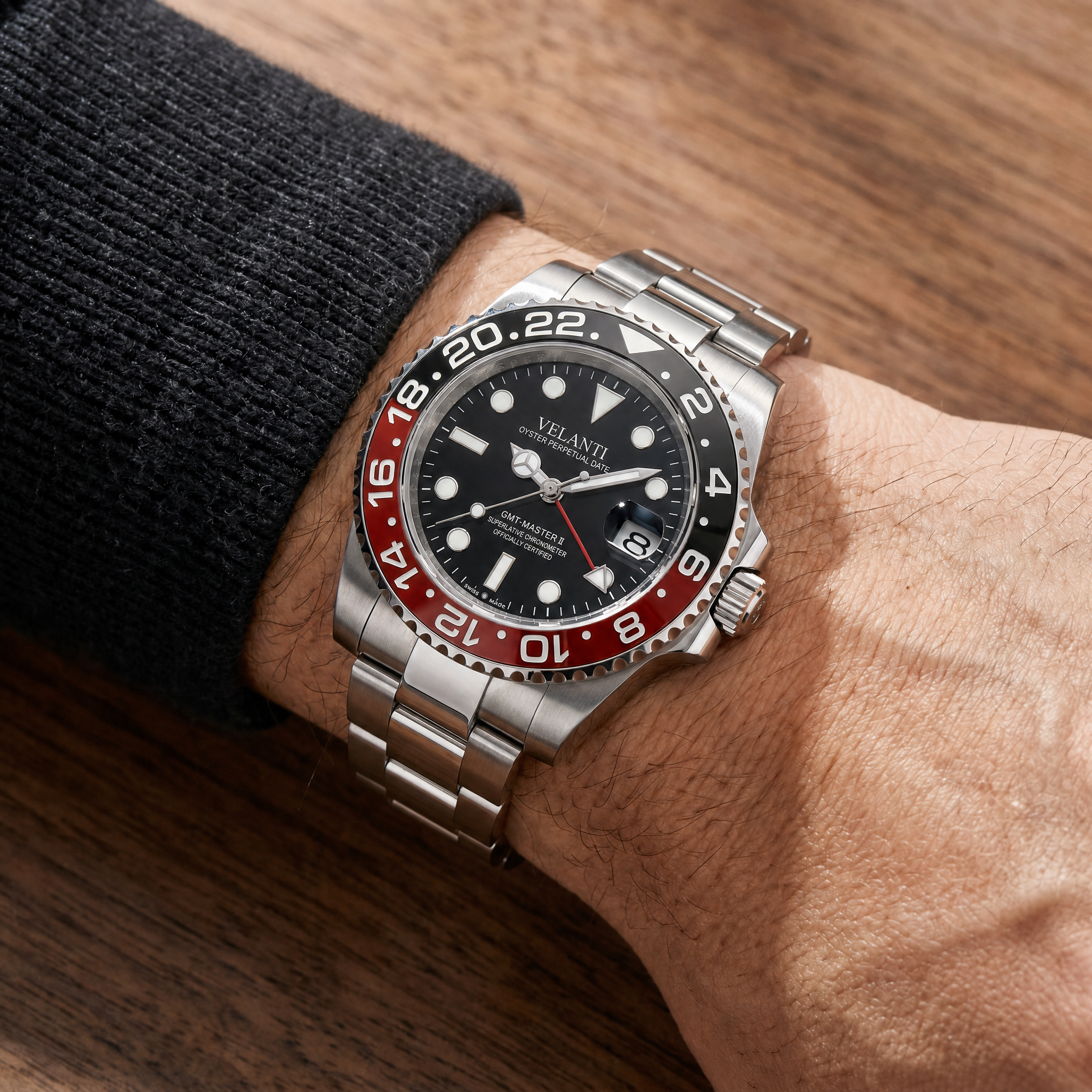 GMT-style automatic watch, Velanti Milano Gmtvel Coke worn on wrist photo 5