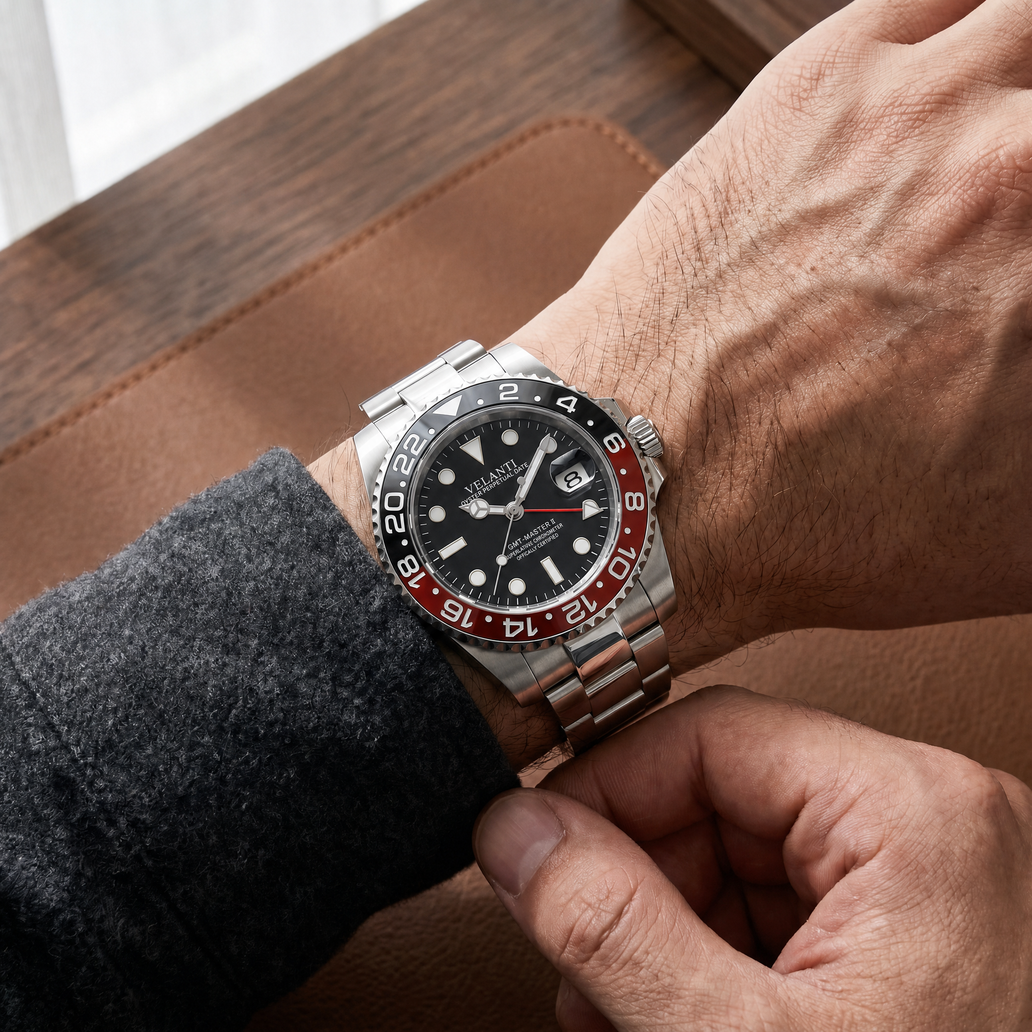 GMT-style automatic watch, Velanti Milano Gmtvel Coke worn on wrist photo 2