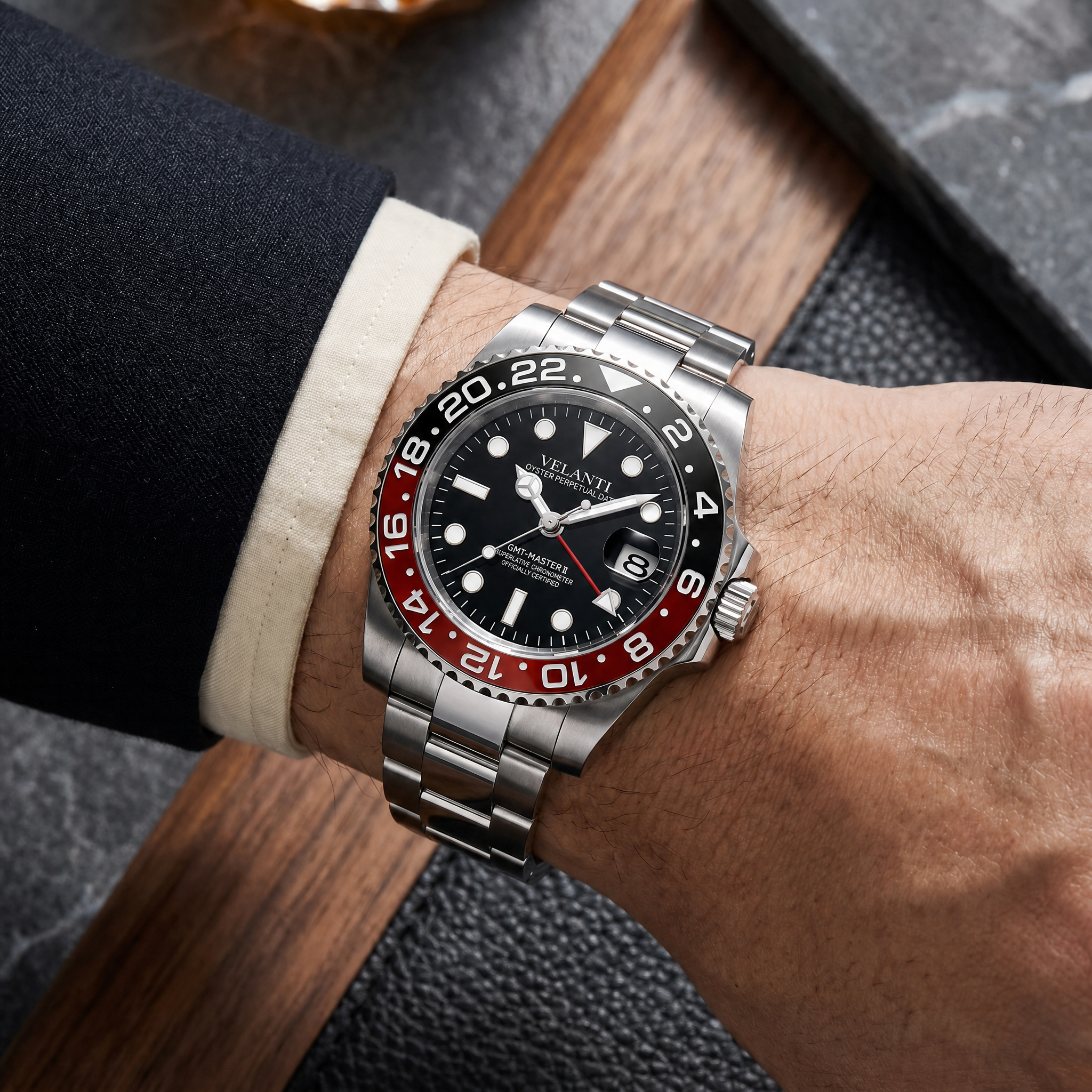 GMT-style automatic watch, Velanti Milano Gmtvel Coke worn on wrist photo 9