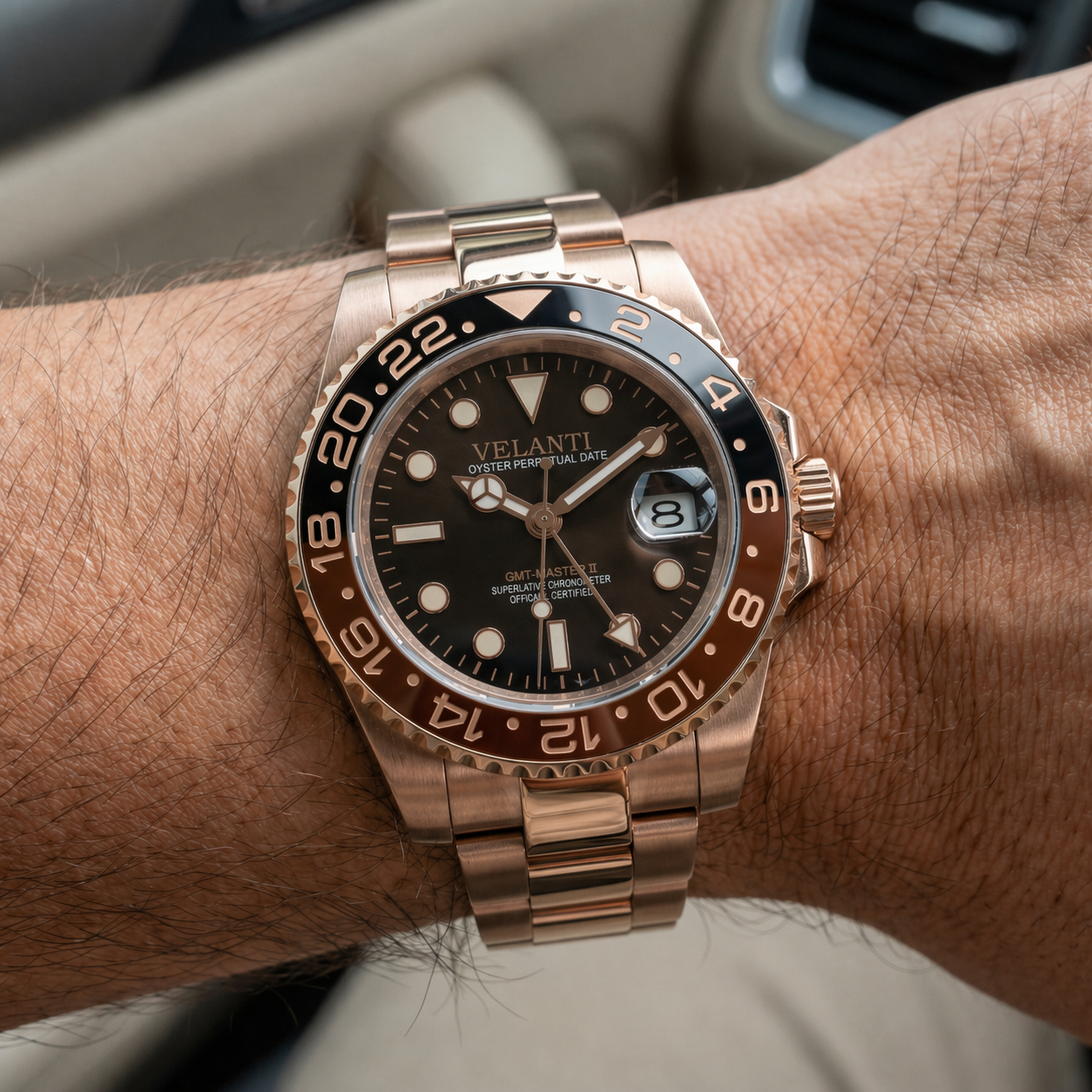 GMT-style automatic watch, Velanti Milano Gmtvel Rootbeer, product photo 2