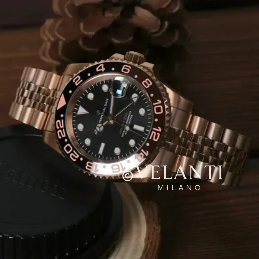 GMT-style automatic watch, Velanti Milano Gmtvel Rose Gold Rootbeer, product photo 3