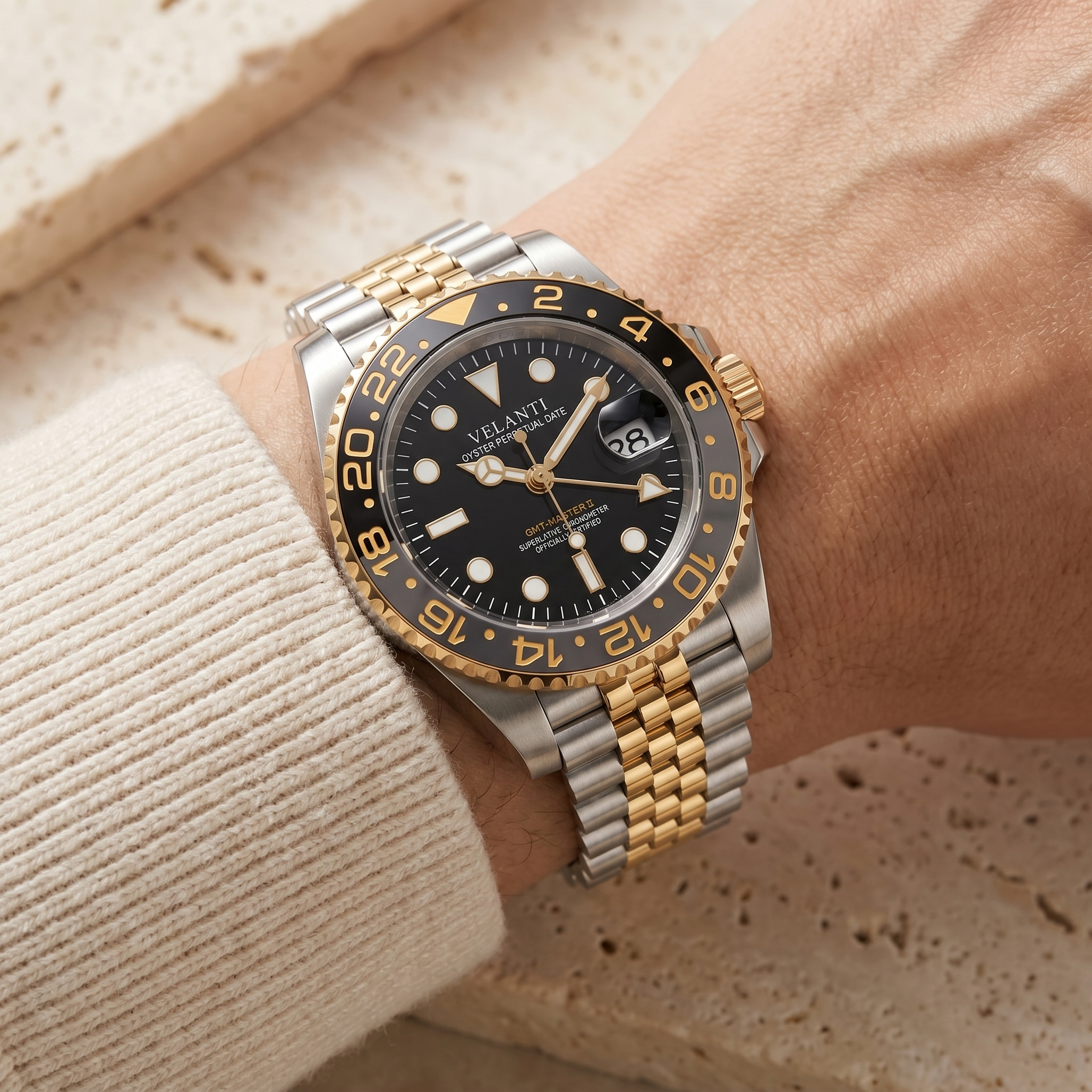 GMT-style automatic watch, Velanti Milano Gmtvel Silver Gold, product photo 5
