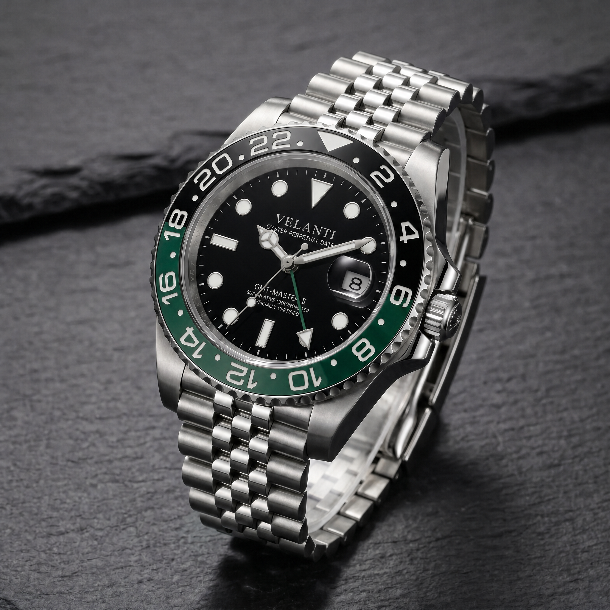 GMT-style automatic watch, Velanti Milano Gmtvel Sprite, bracelet detail photo