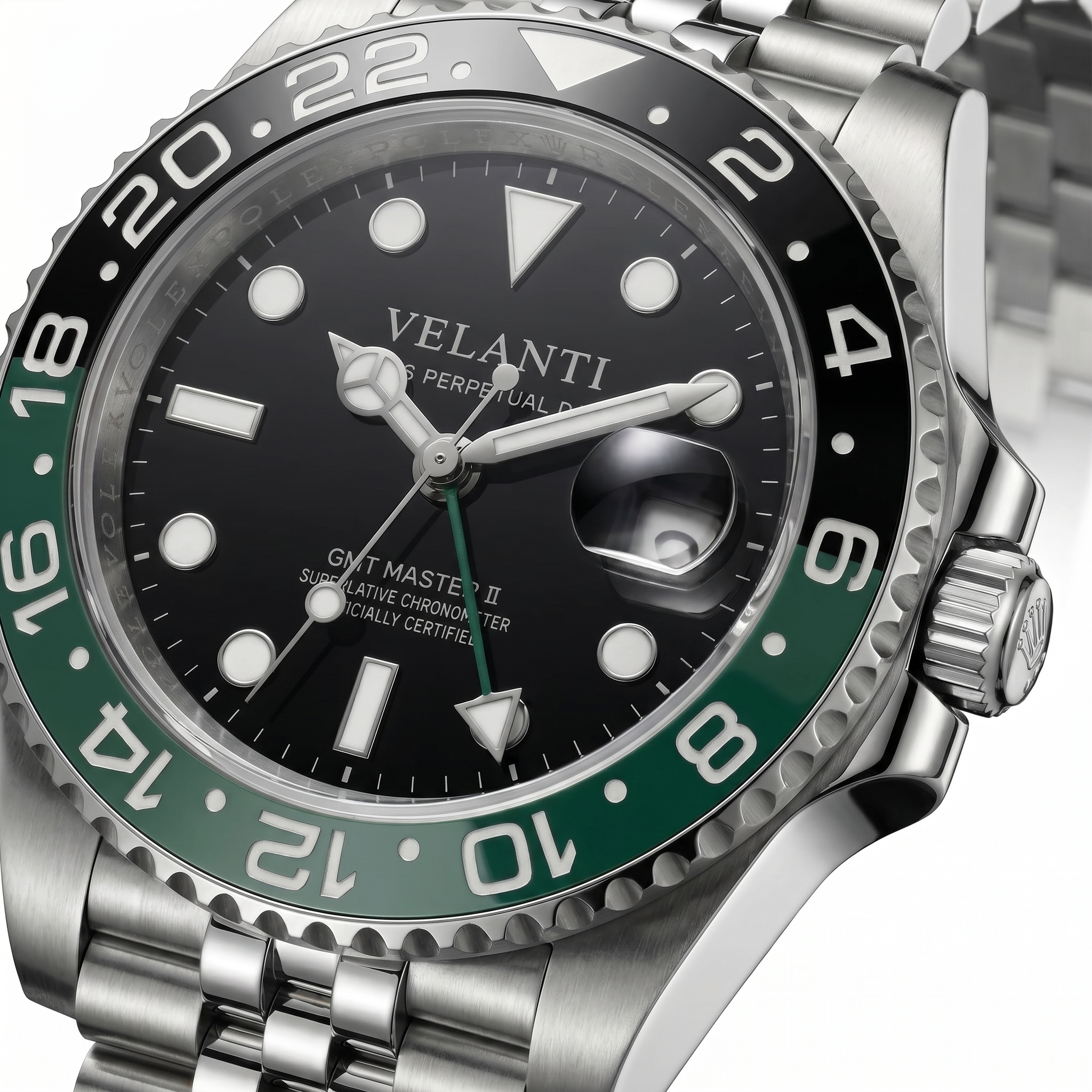 GMT-style automatic watch, Velanti Milano Gmtvel Sprite, watch detail photo