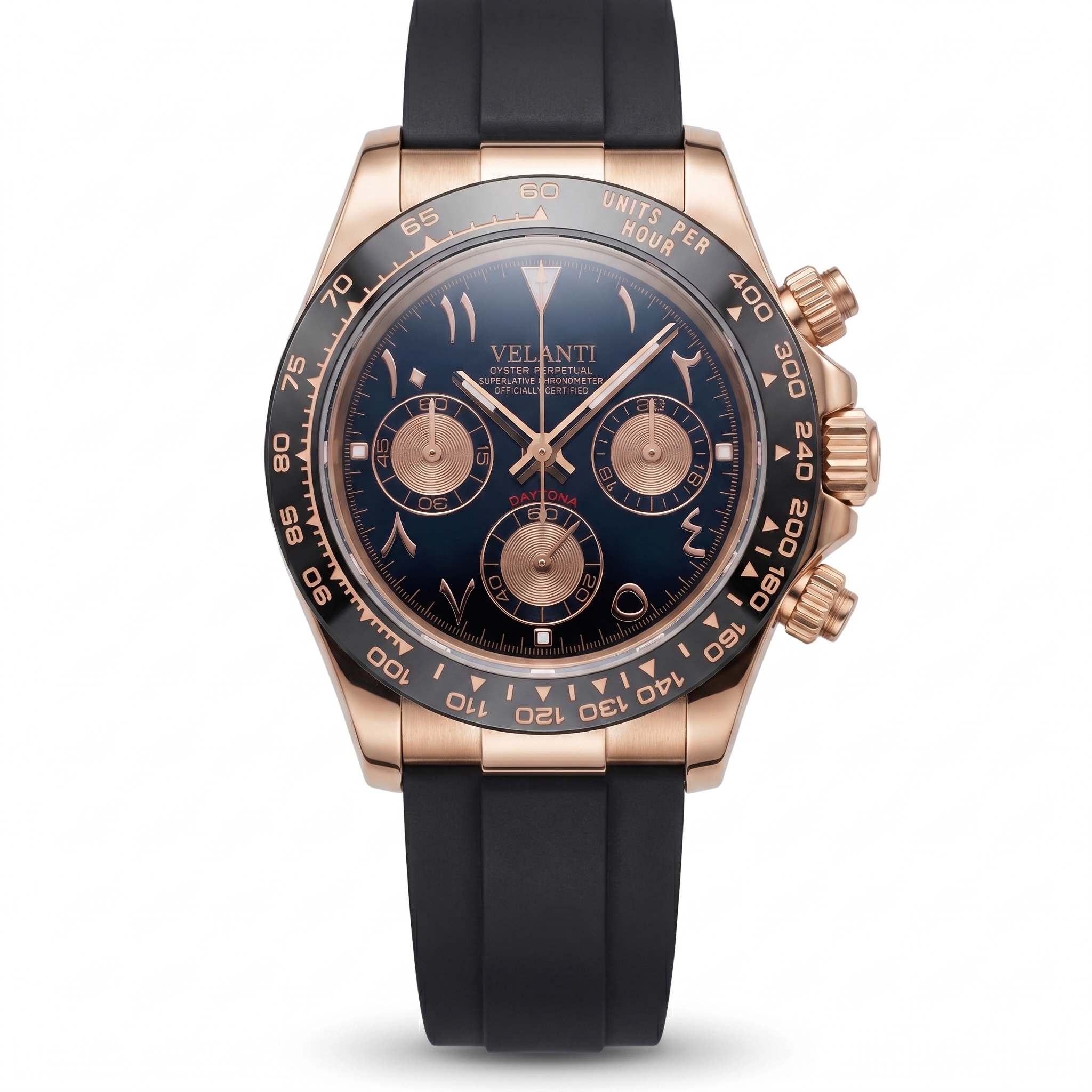 Daytona-style chronograph watch, Velanti Milano Veltona Arabic Rose Gold, main product photo