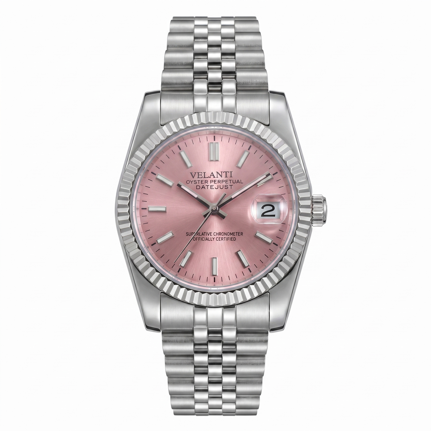 Datejust-style automatic watch, Velanti Milano Veljust Pink, main product photo
