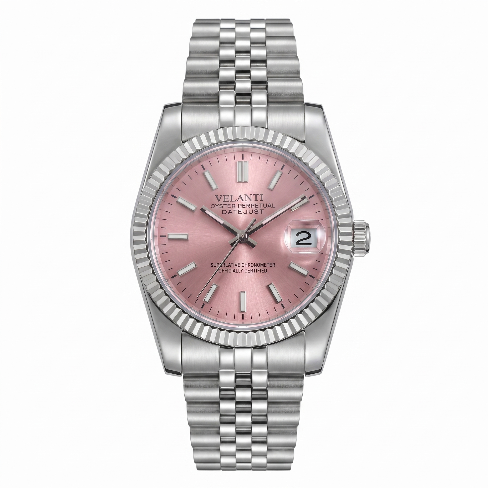Datejust-style automatic watch, Velanti Milano Veljust Pink, main product photo