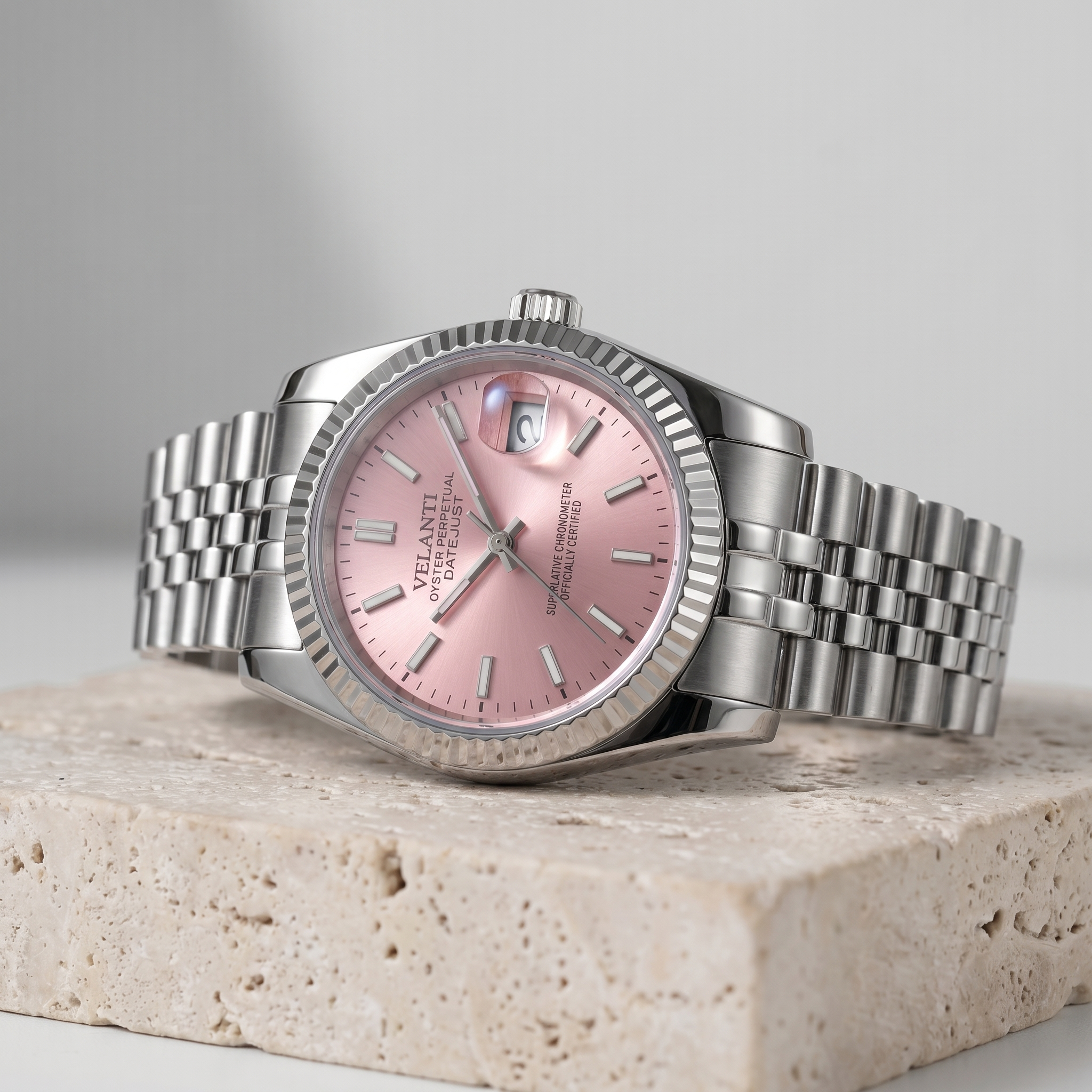 Datejust-style automatic watch, Velanti Milano Veljust Pink, product photo 2