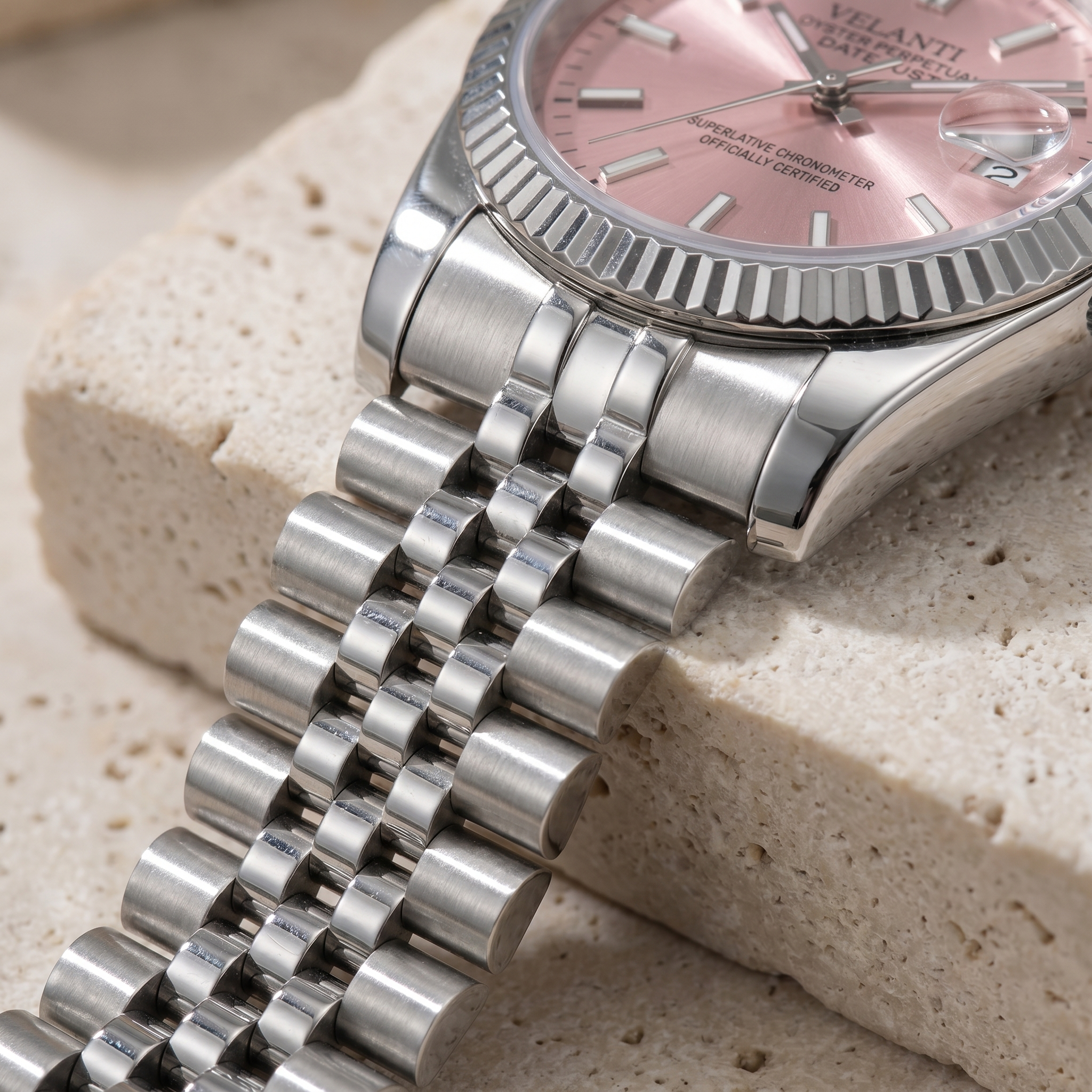 Datejust-style automatic watch, Velanti Milano Veljust Pink, product photo 3