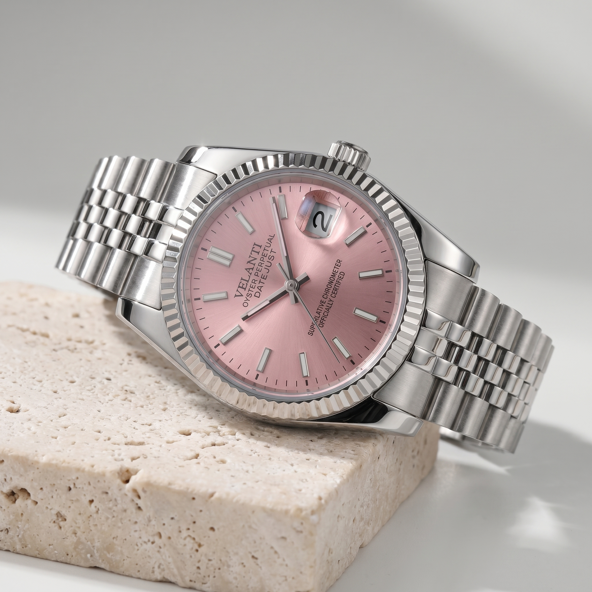 Datejust-style automatic watch, Velanti Milano Veljust Pink, product photo 4