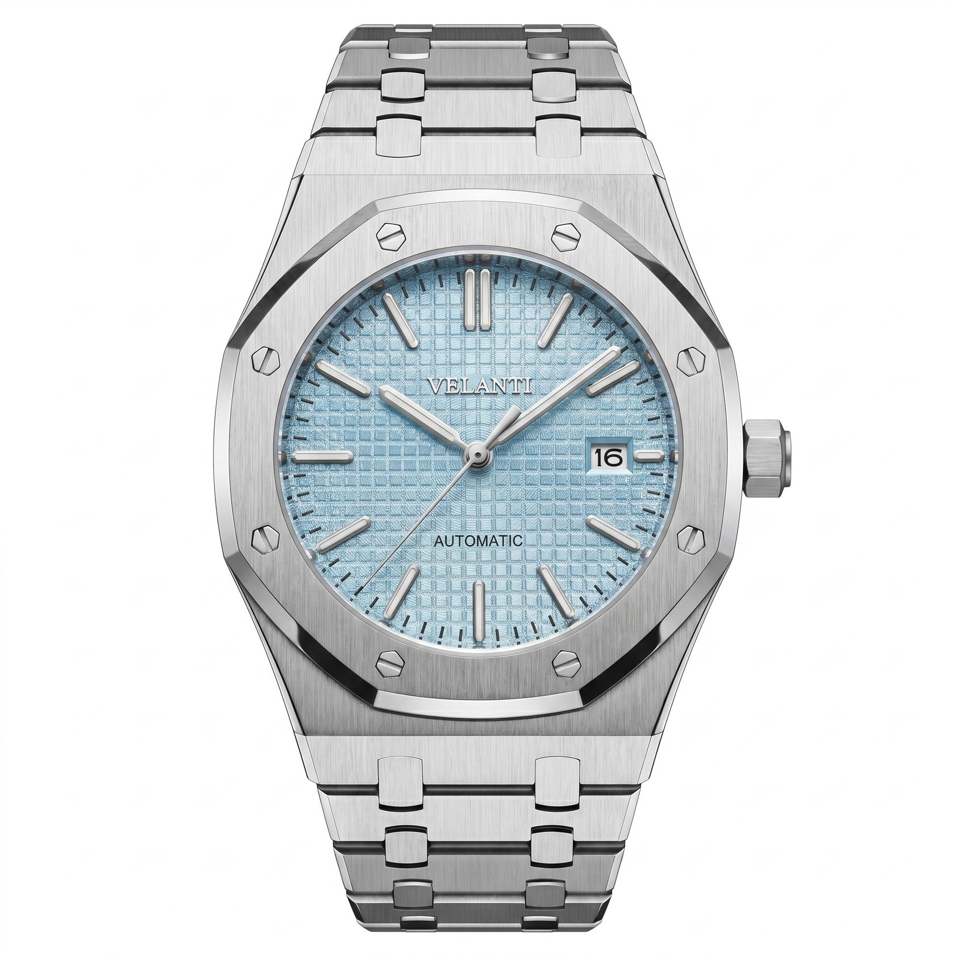 Royal Oak-style automatic watch, Velanti Milano Royal Veloak Ice Blue, main product photo