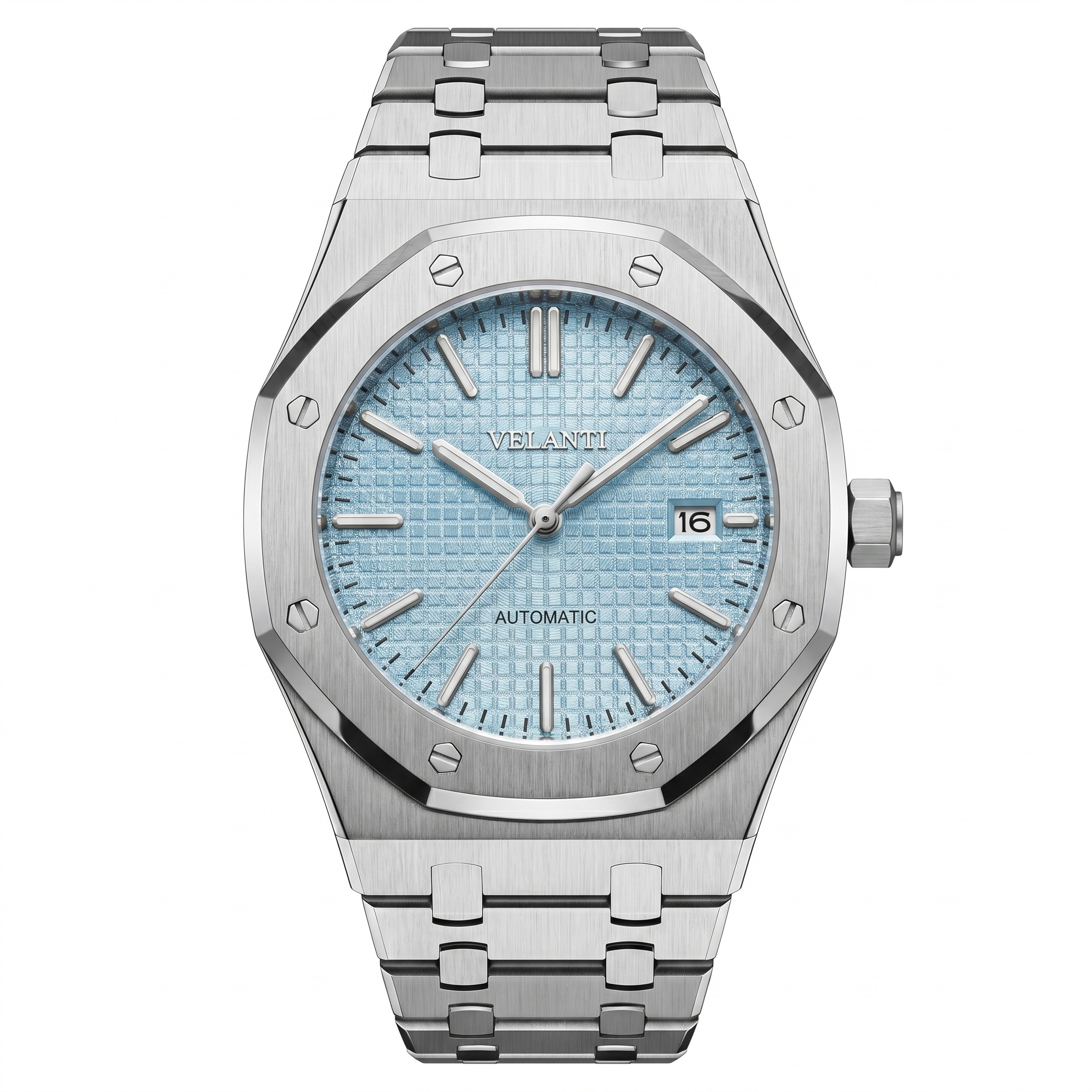 Royal Oak-style automatic watch, Velanti Milano Royal Veloak Ice Blue, main product photo