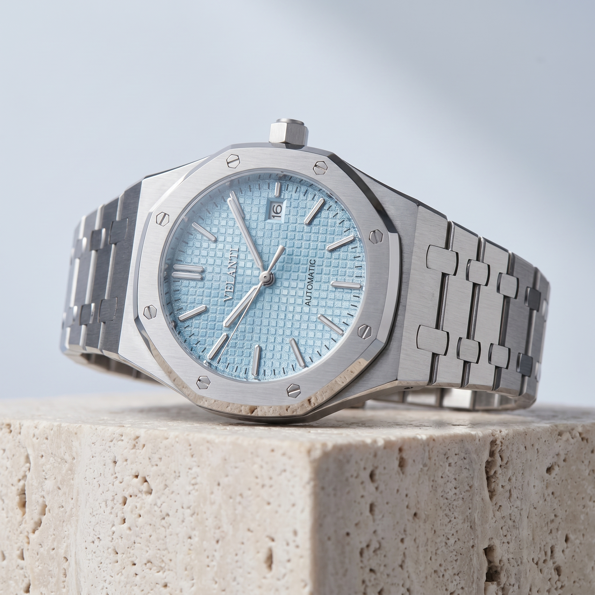 Royal Oak-style automatic watch, Velanti Milano Royal Veloak Ice Blue, product photo 12
