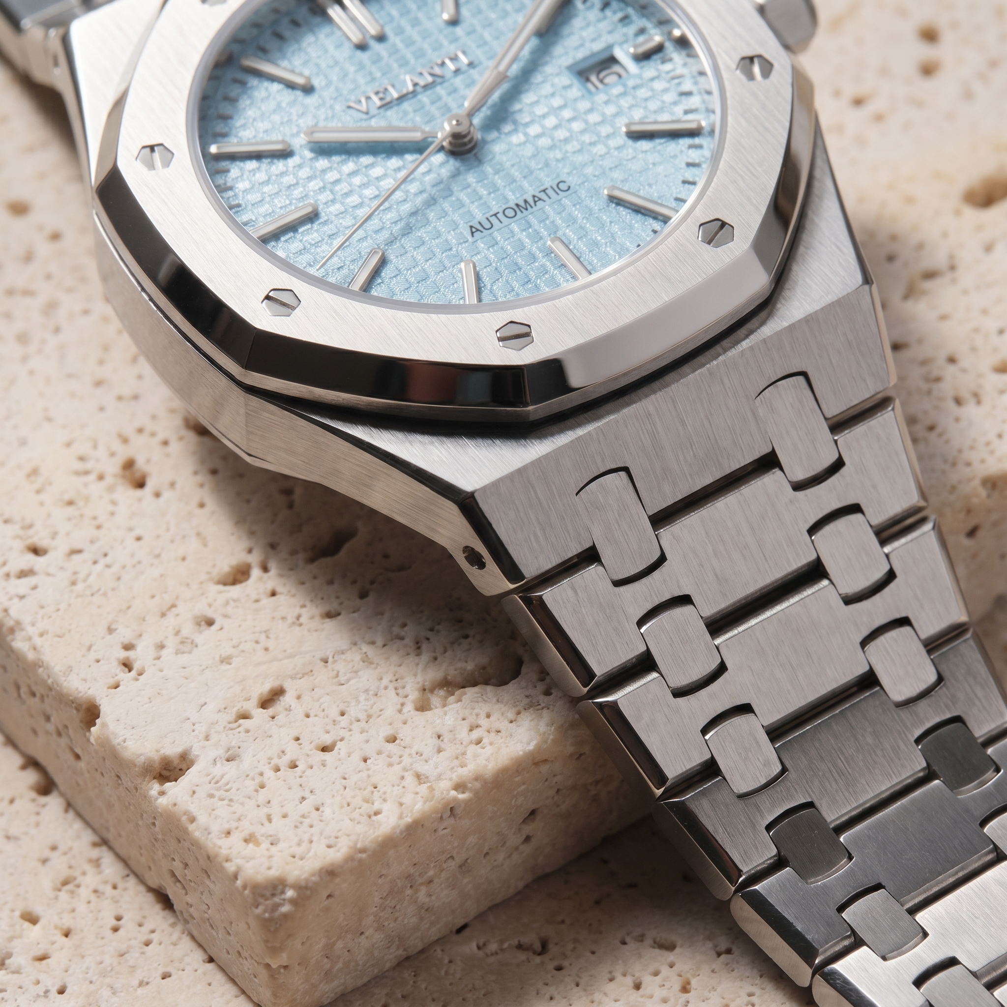 Royal Oak-style automatic watch, Velanti Milano Royal Veloak Ice Blue, product photo 13