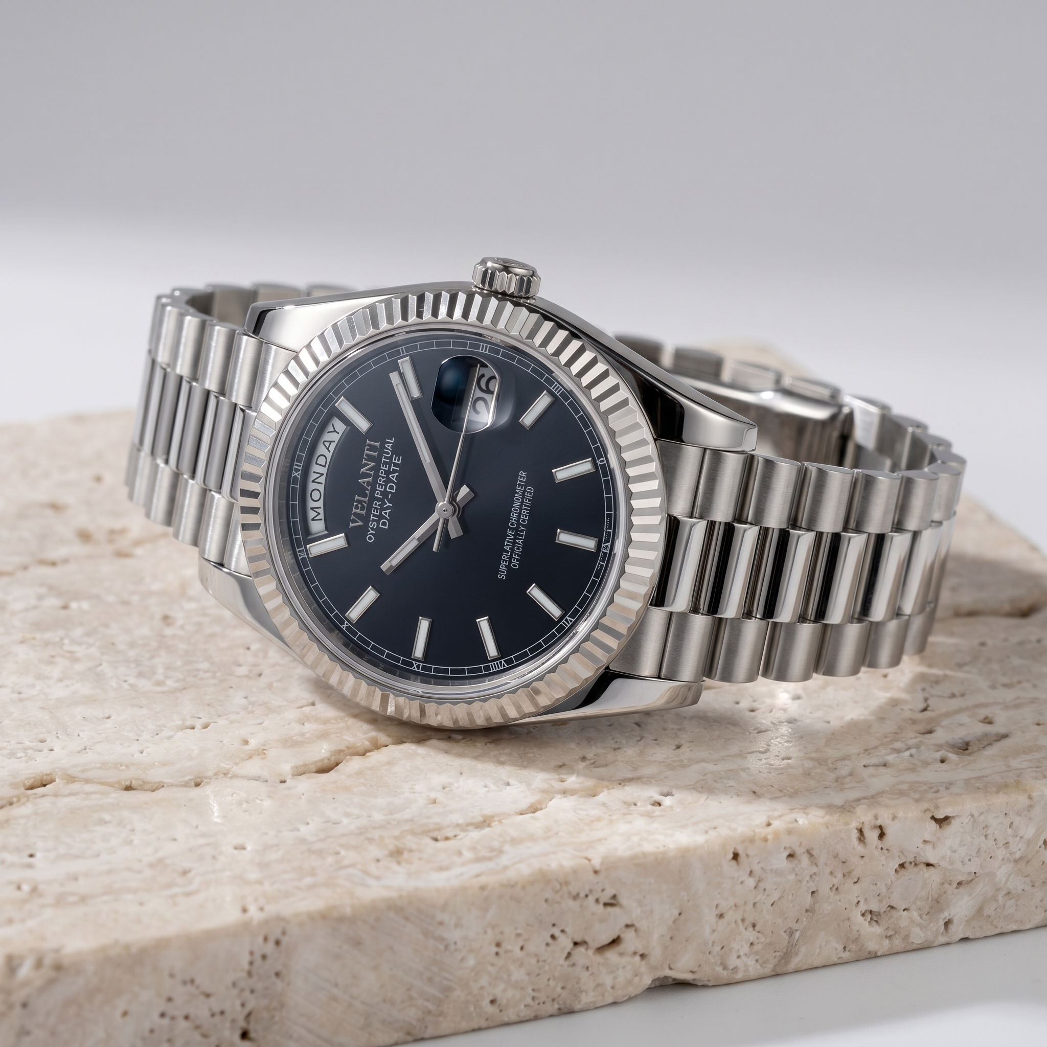 Datejust-style automatic watch, Velanti Milano Veljust Daydate Classic Black, product photo 2