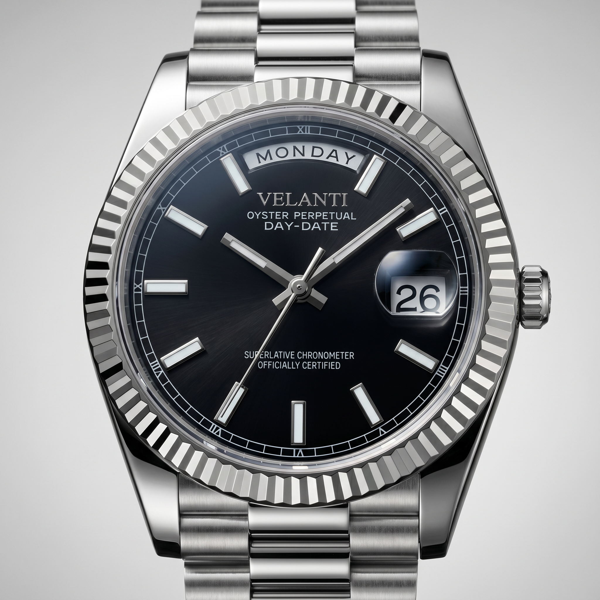 Datejust-style automatic watch, Velanti Milano Veljust Daydate Classic Black, product photo 3