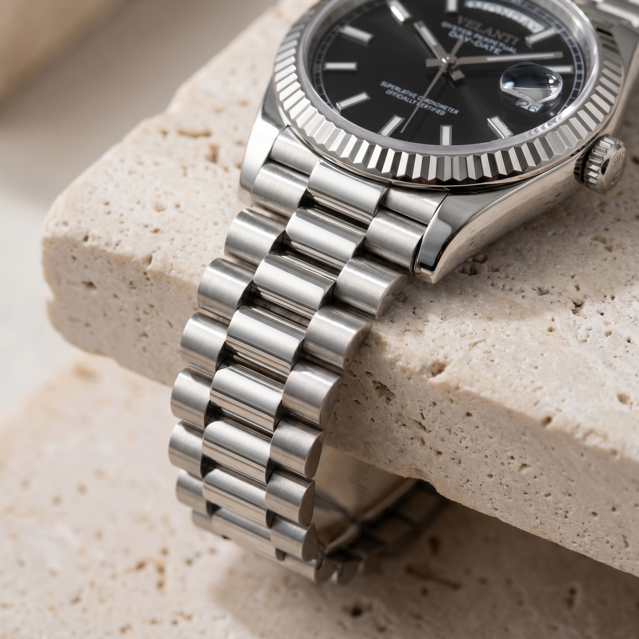 Datejust-style automatic watch, Velanti Milano Veljust Daydate Classic Black, product photo 4