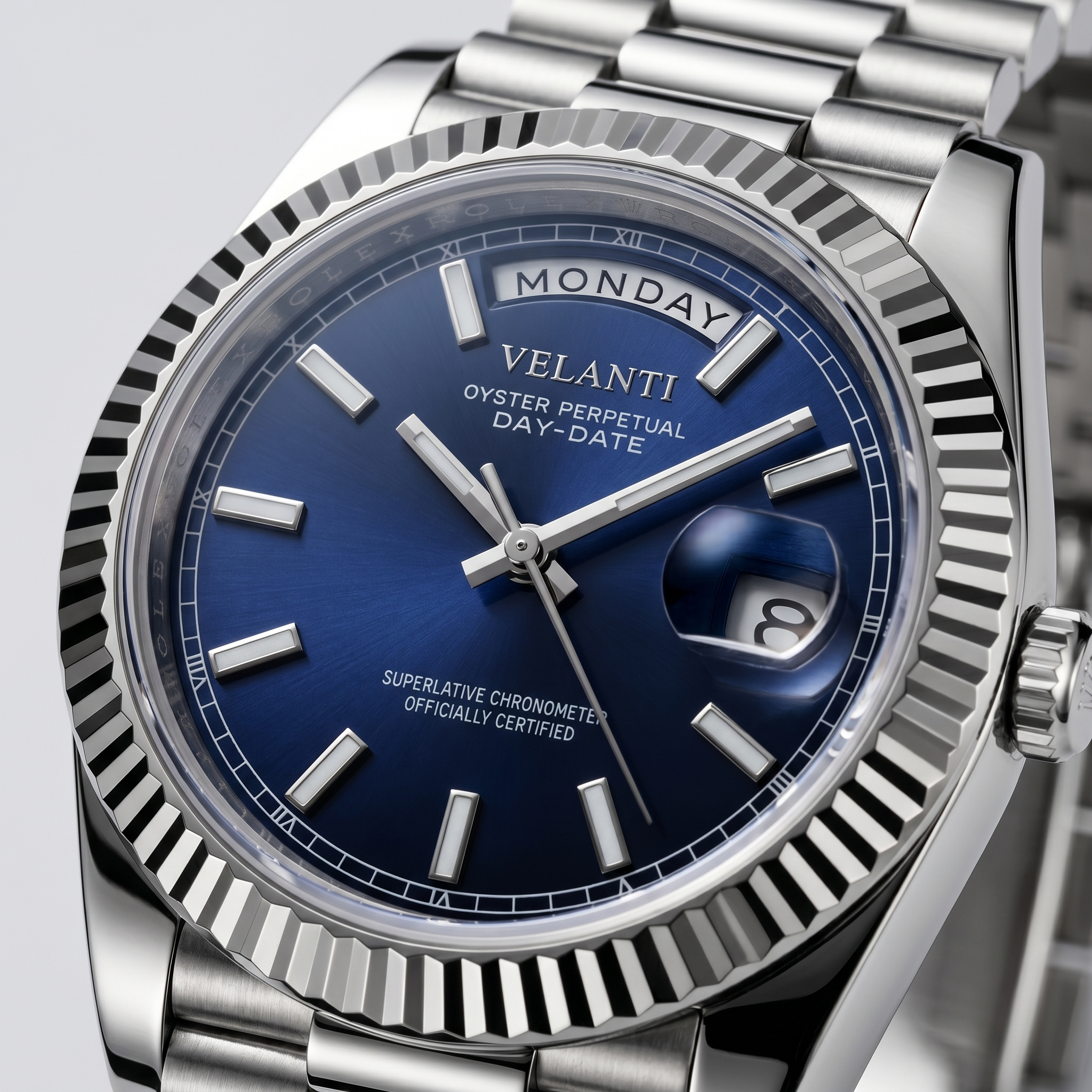 Datejust-style automatic watch, Velanti Milano Veljust Daydate Royal Blue, product photo 2