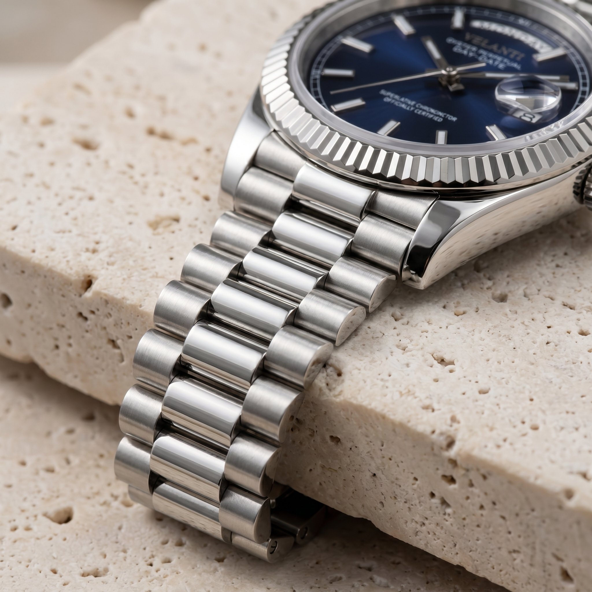 Datejust-style automatic watch, Velanti Milano Veljust Daydate Royal Blue, product photo 3