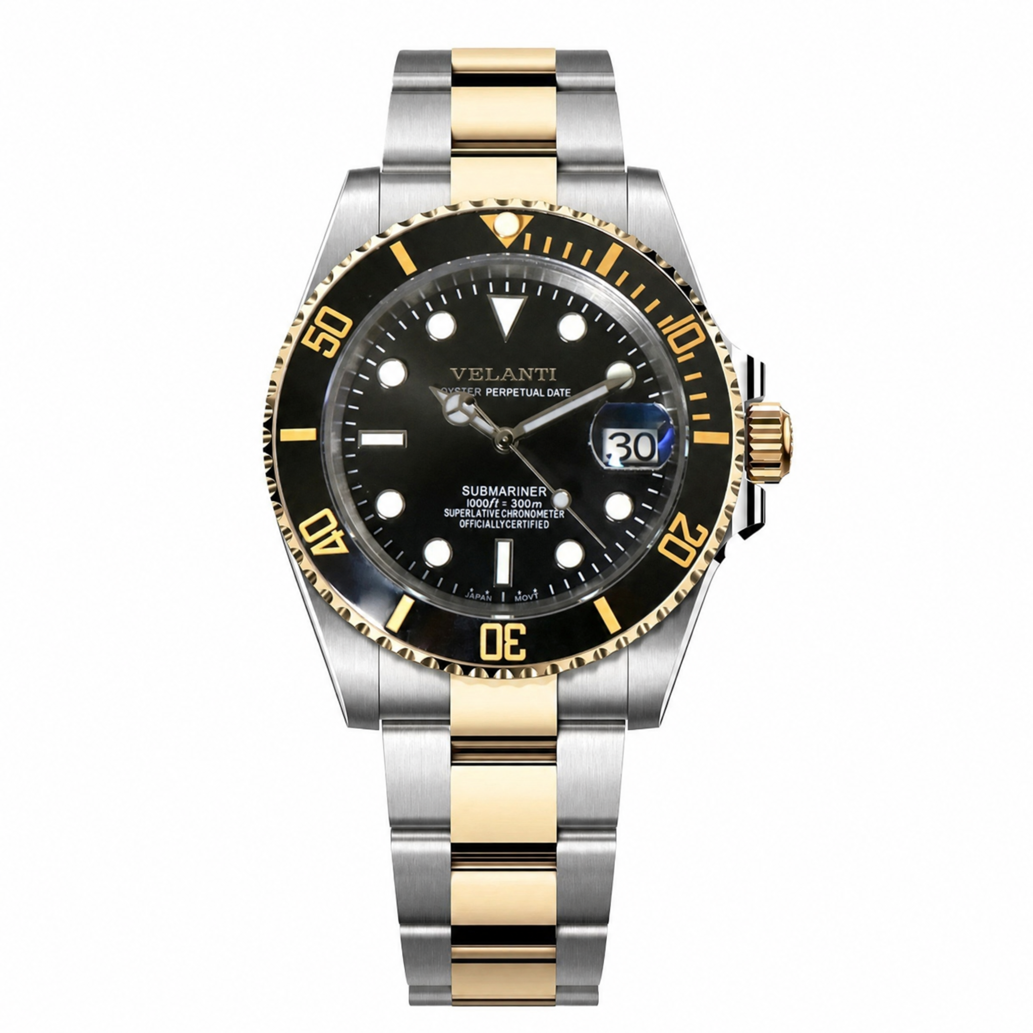 Submariner-style automatic watch, Velanti Milano Velmariner Black (Two Tones), main product photo