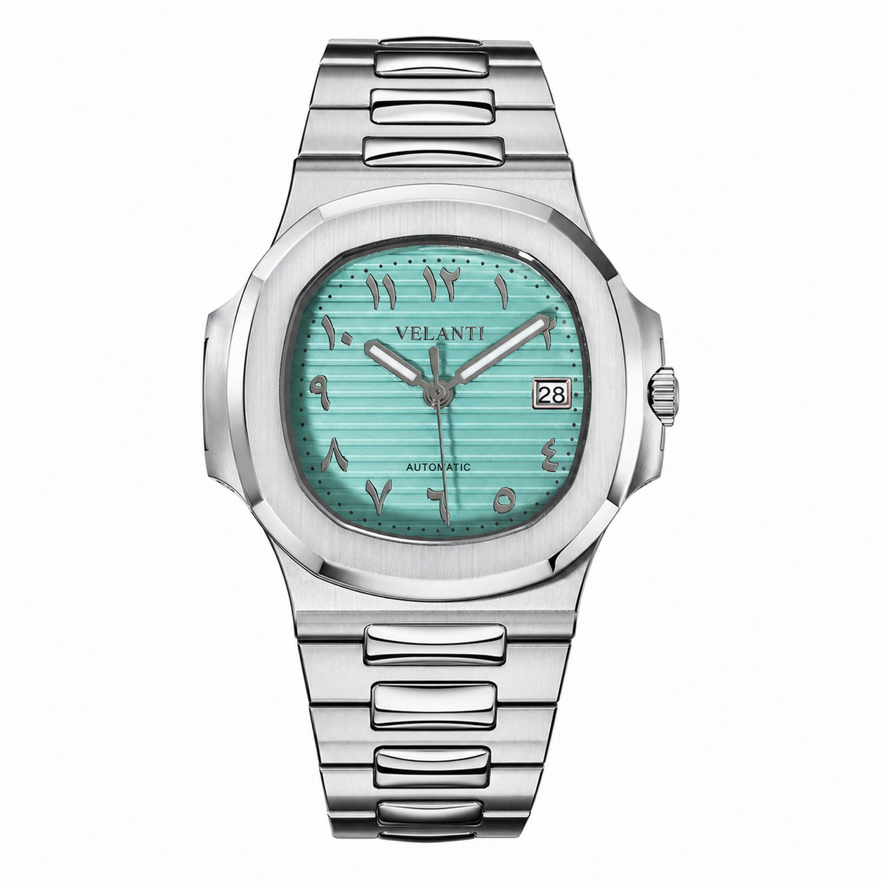 Nautilus-style automatic watch, Velanti Milano Nautvel Arabic Tiffany Blue, main product photo