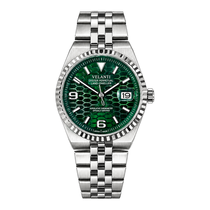 Velanti Landvel Silver Green watch, front view on white background.